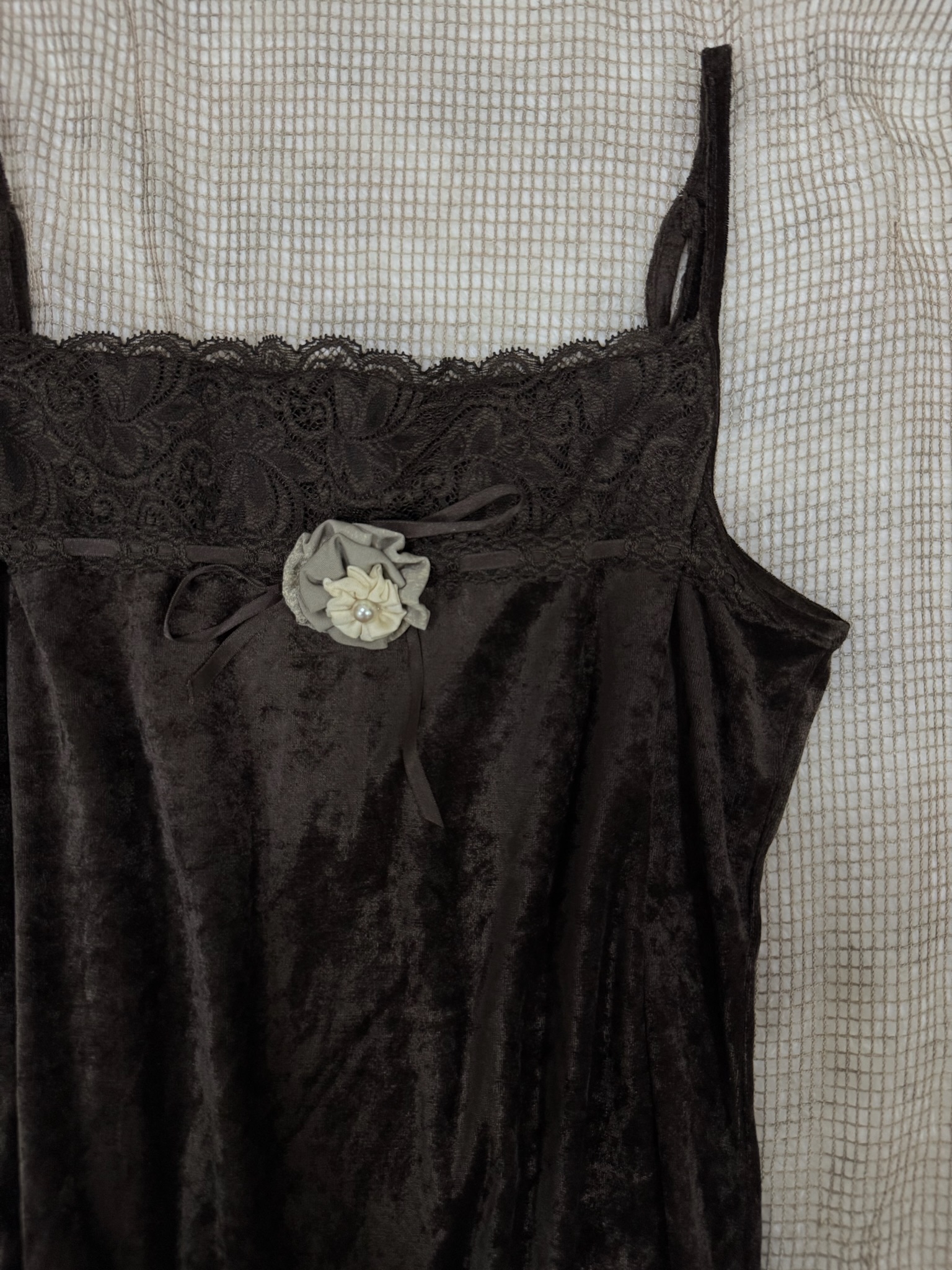 Lace-Trim Square Neck Floral Detail Velvet Top