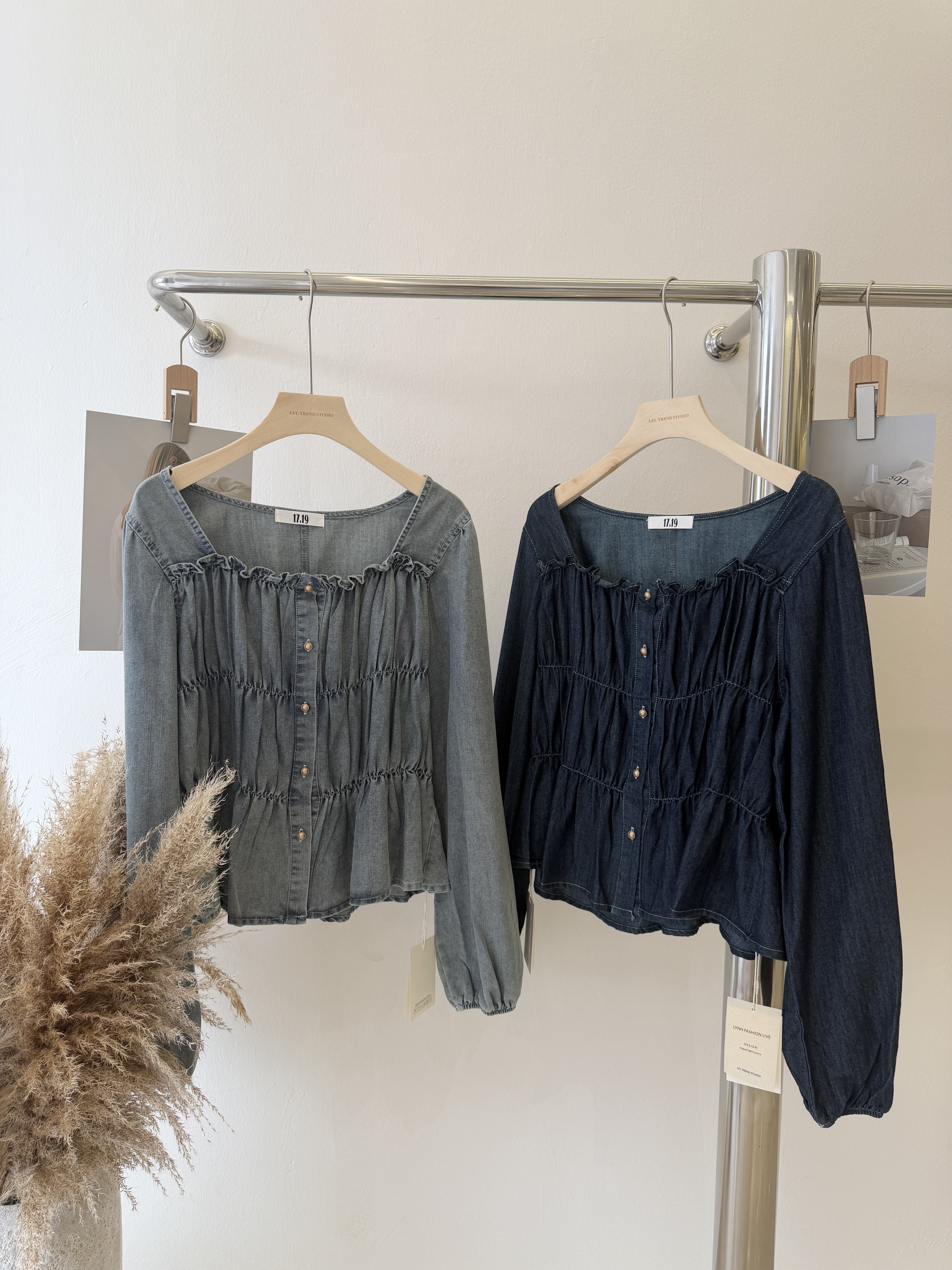 6558 法式气质方领牛仔长袖