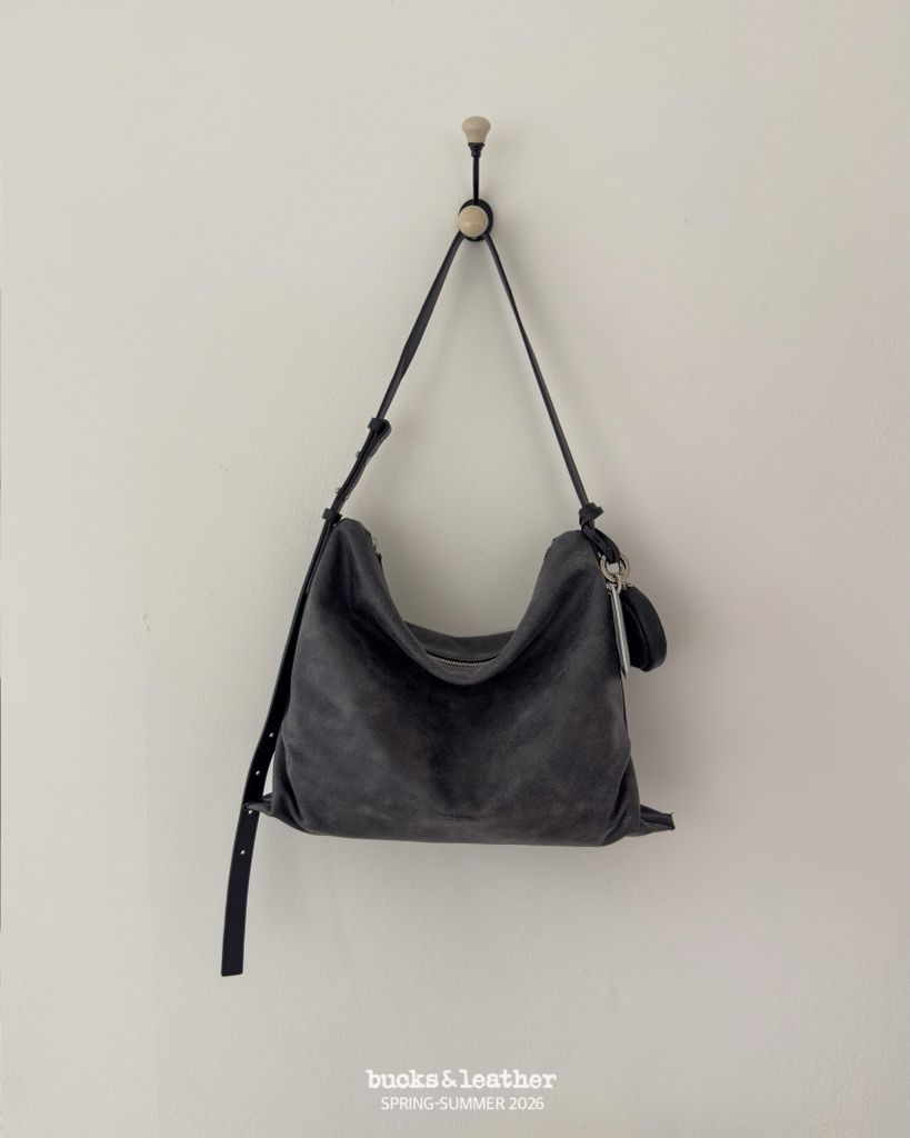 預購_牛皮亮面 / 石洗荔枝紋Day Shoulder (L) By Bucks & leather