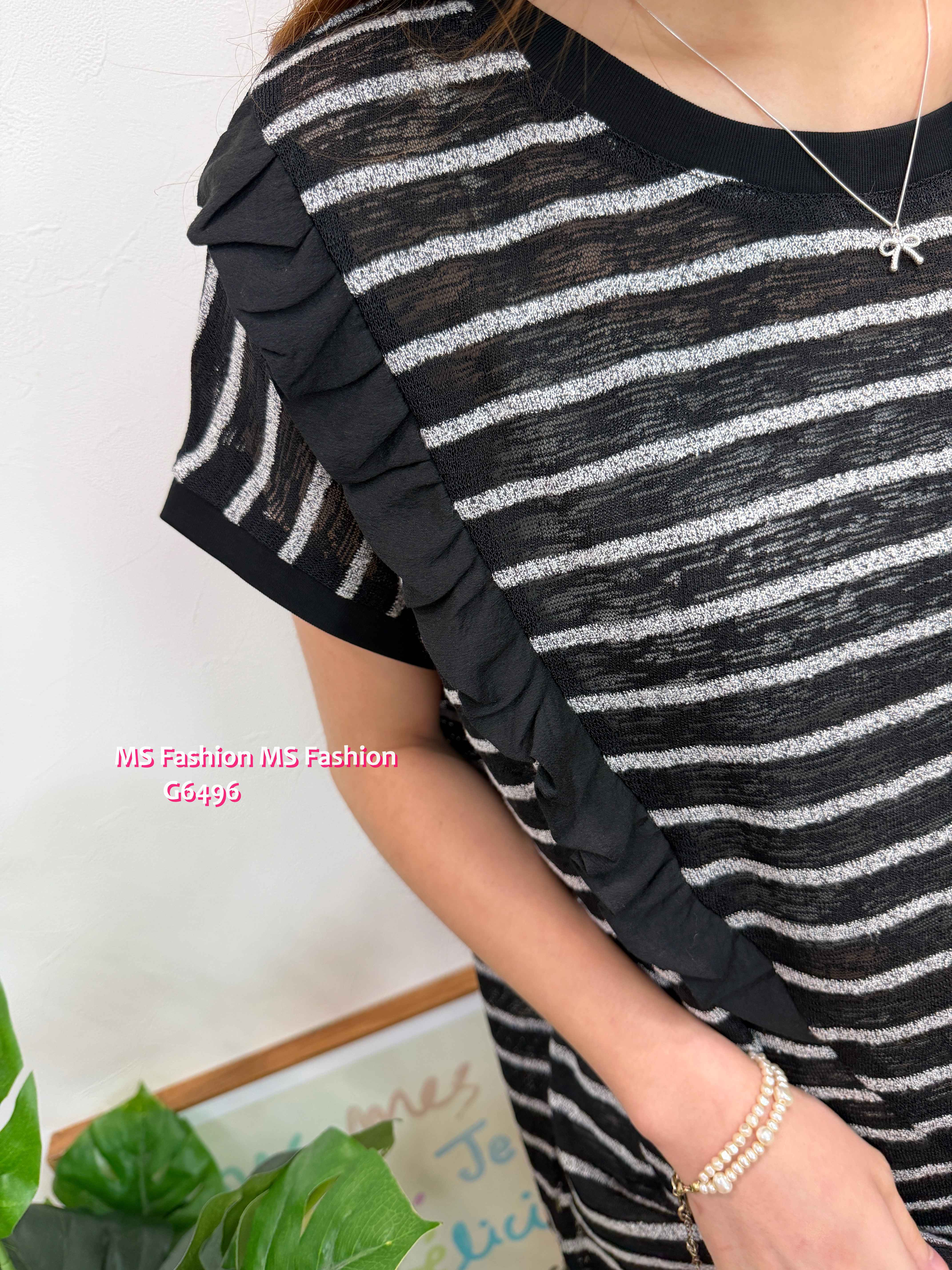 G6496 特色衫腳拼ruffle top