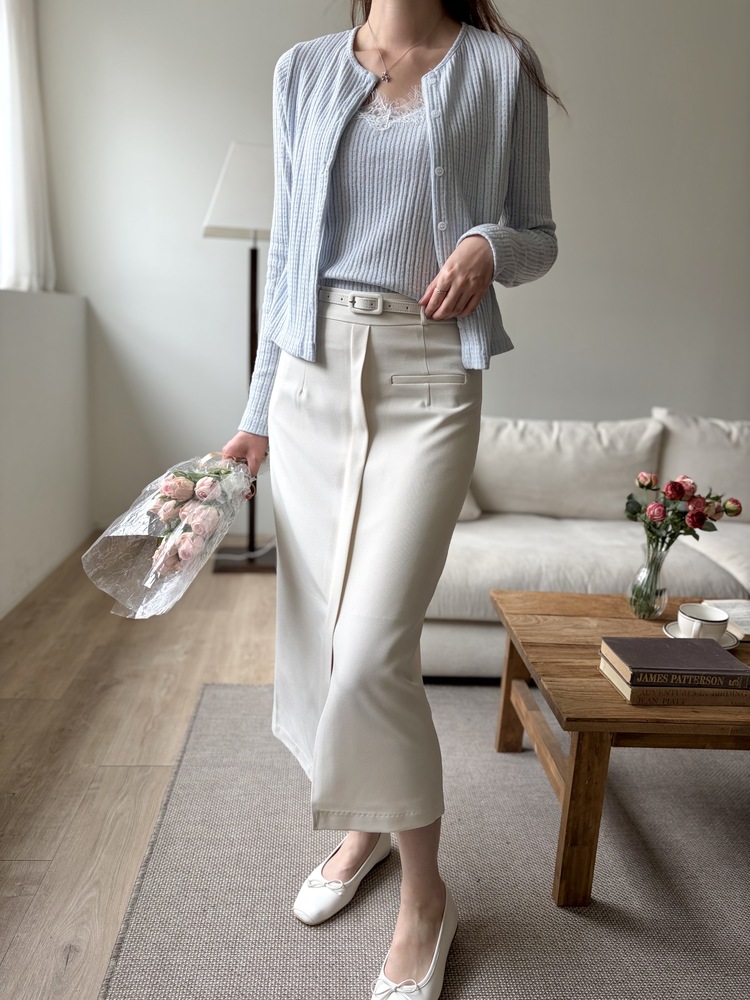 Belted Pencil Skirt (Ivory)