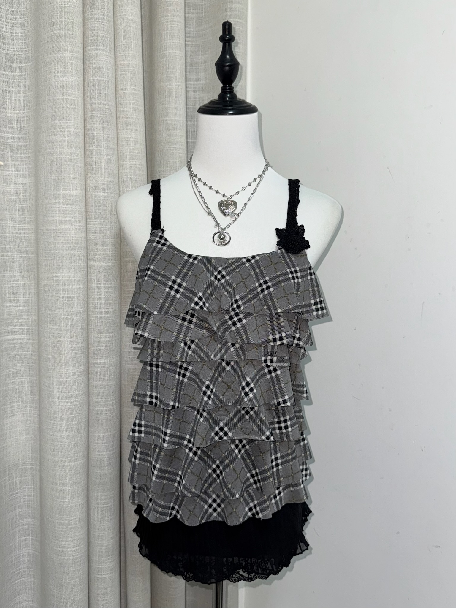 Axes Femme Plaid Tiered Ruffle Cami