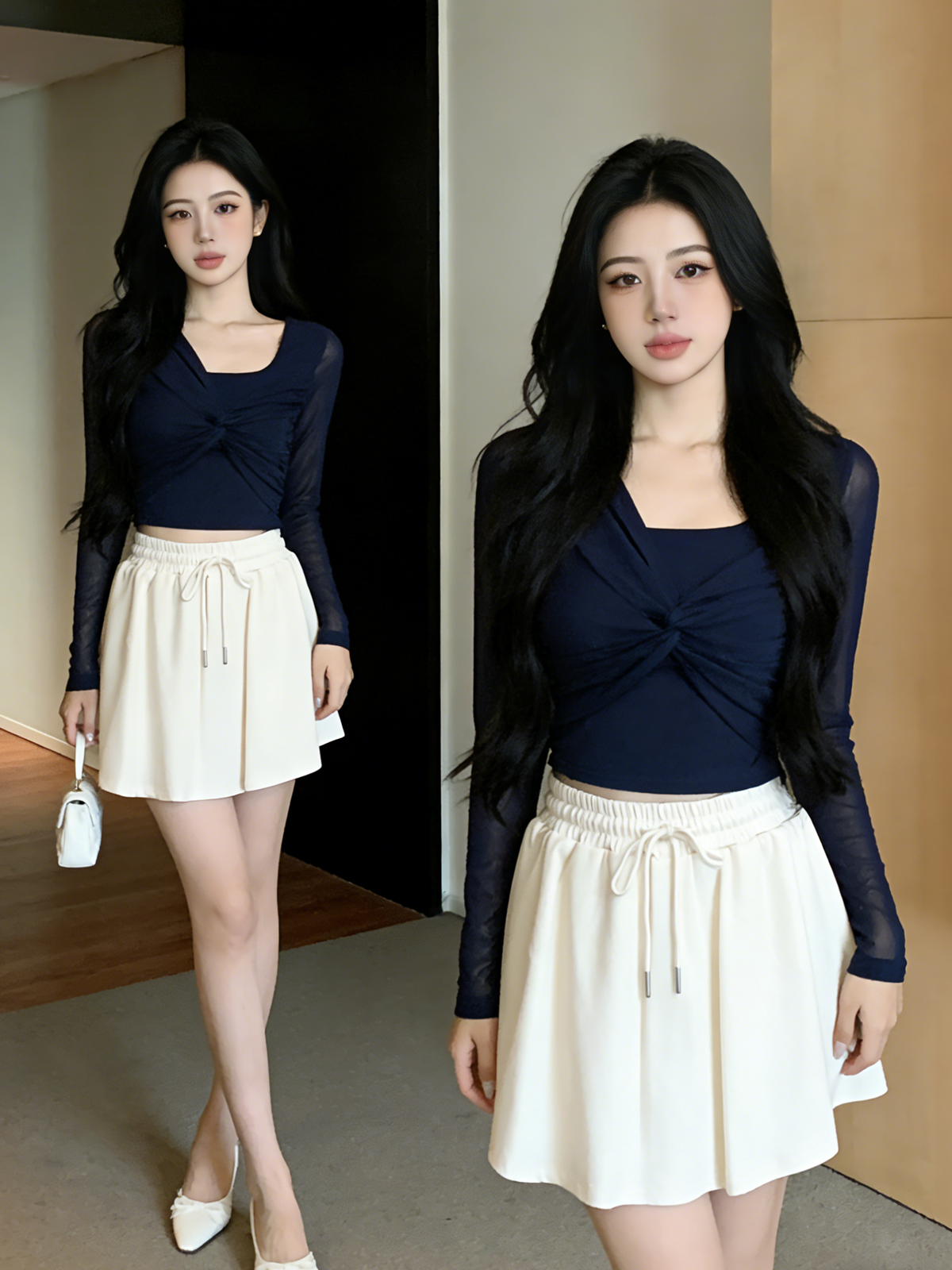 Velour Long Sleeve Square Neck Top M157