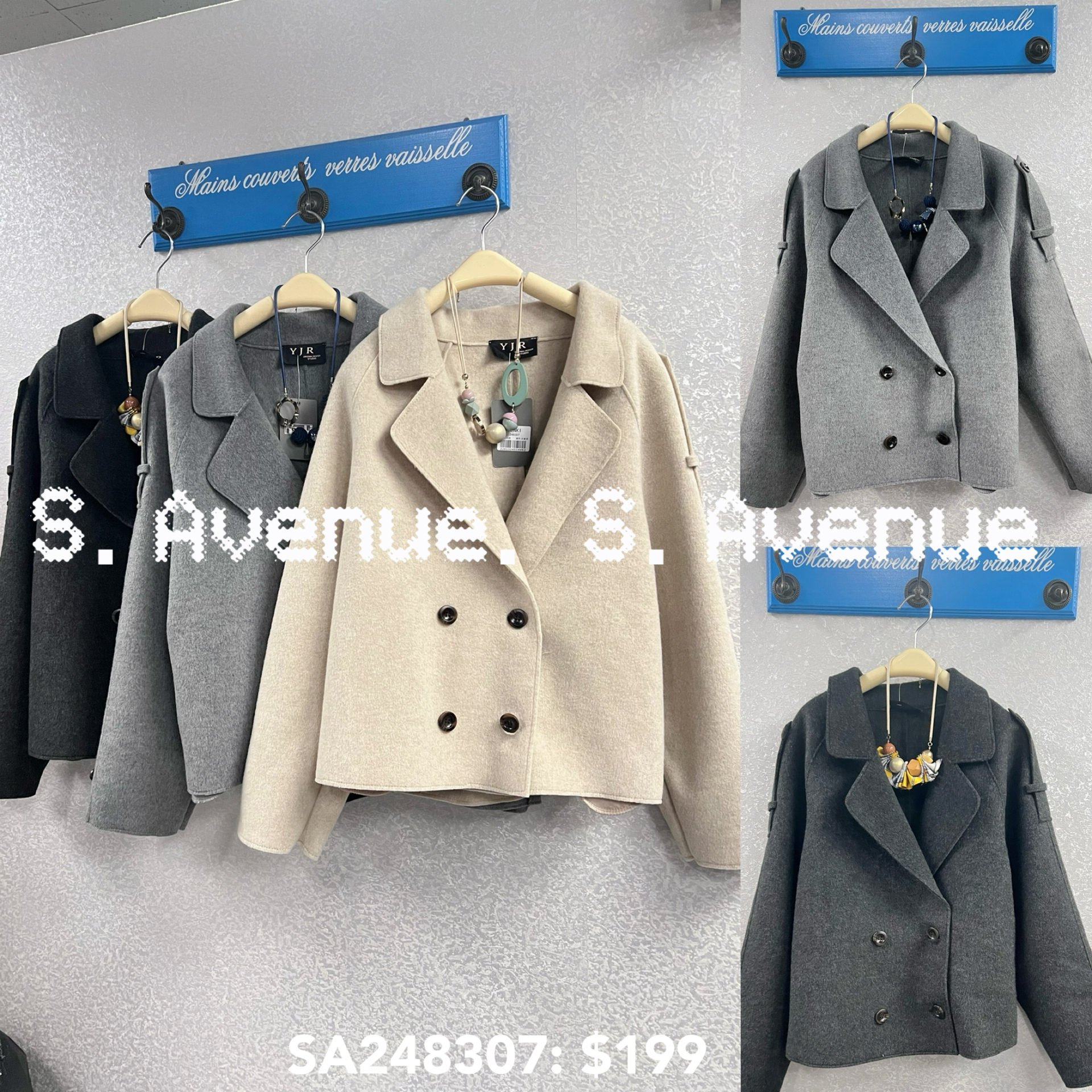 SA248307: 長袖有領雙排鈕短身絨褸