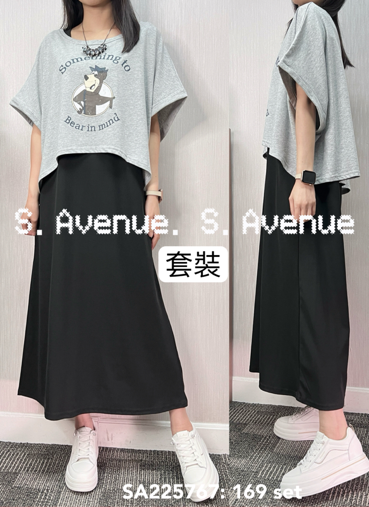 SA225767: 蝙蝠圖案tee配背心連身裙套裝