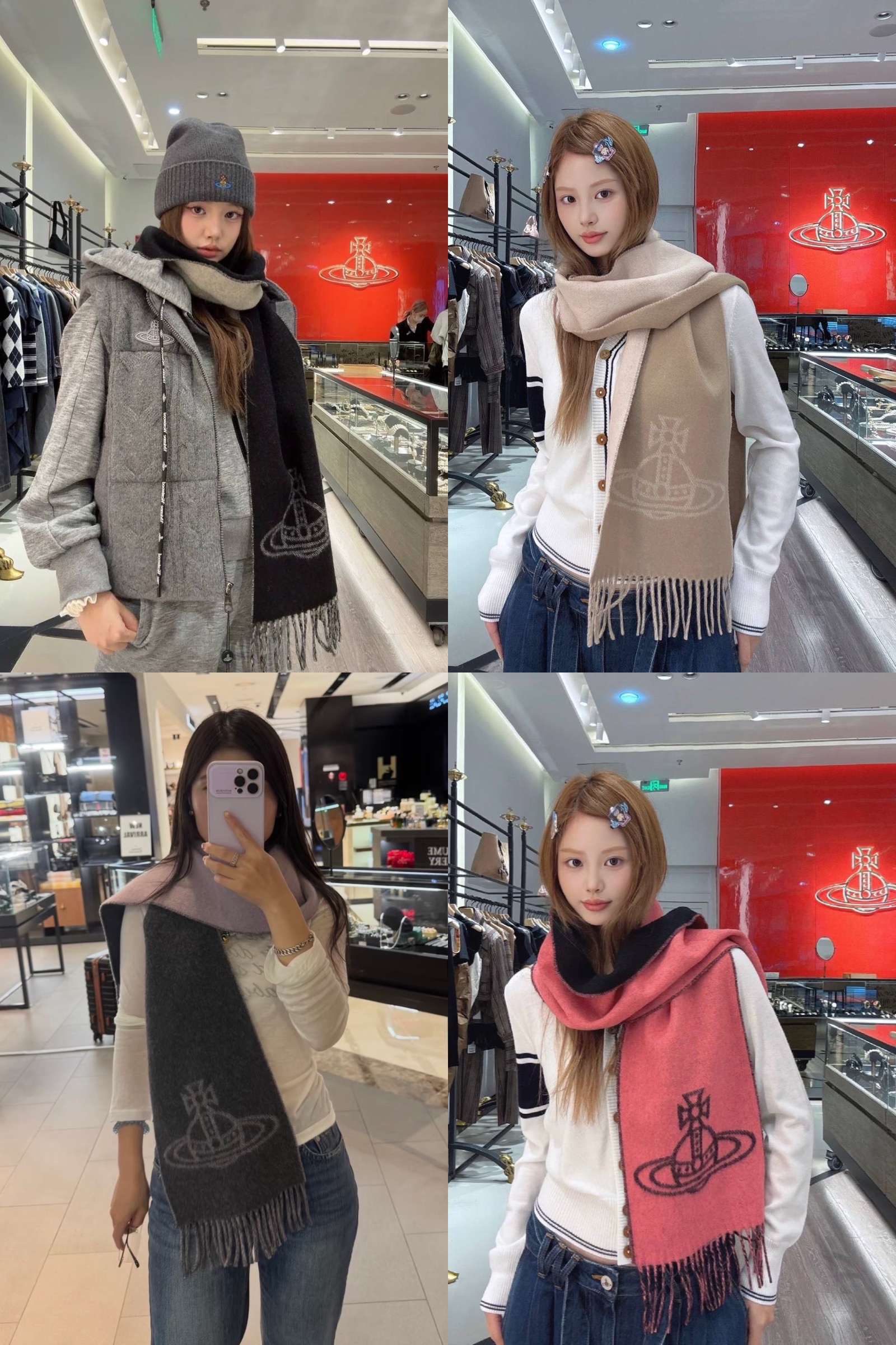 訂貨價✨Westwood 100% wool 雙面scarf  Size 25x165cm (4色) 黑/beige / 粉紅/灰