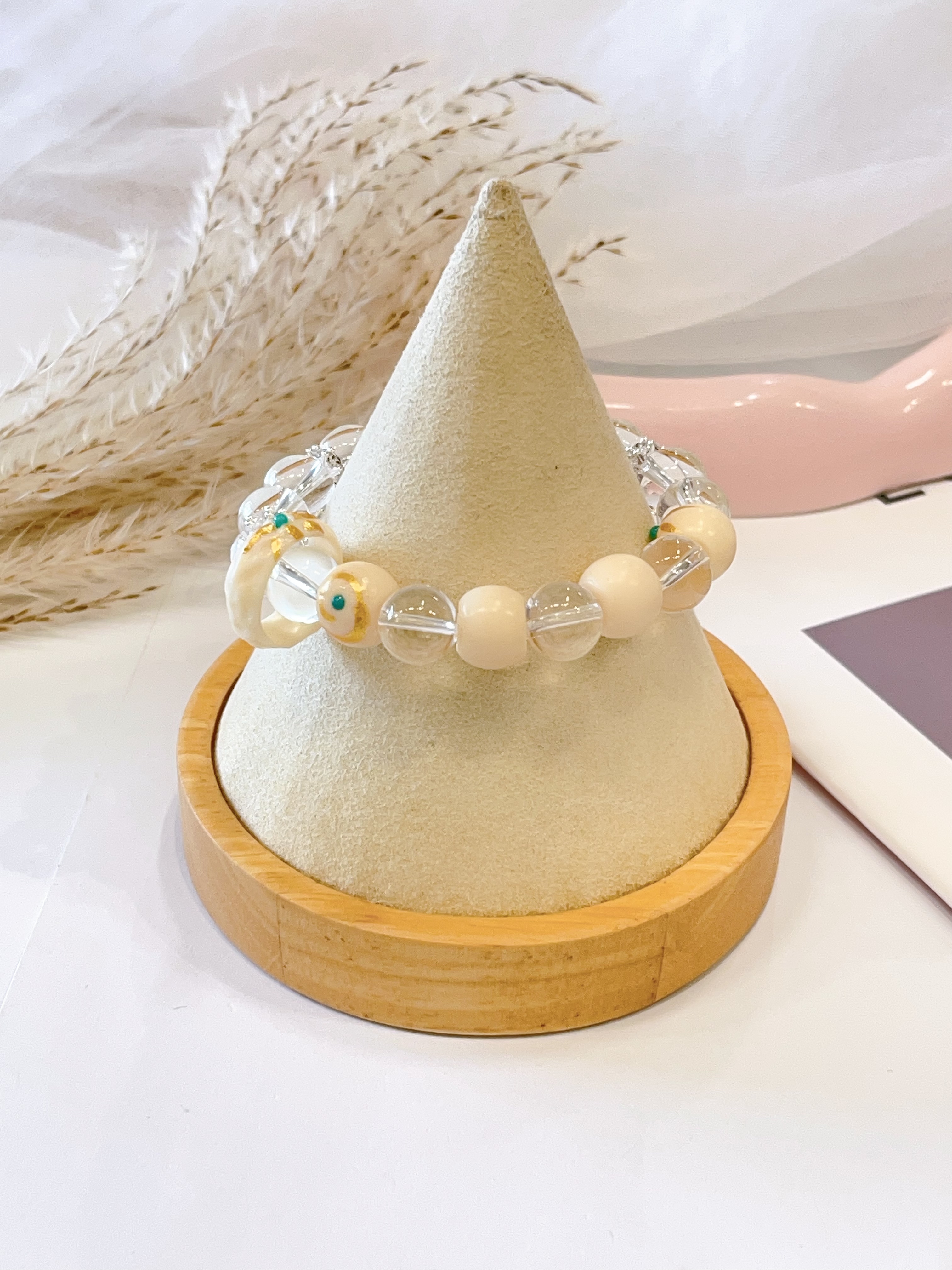 🤍 白水晶 × 粉水晶 × 象牙果手串 Clear Quartz, Rose Quartz & Tagua Nut (Vegetable Ivory) | 11mm