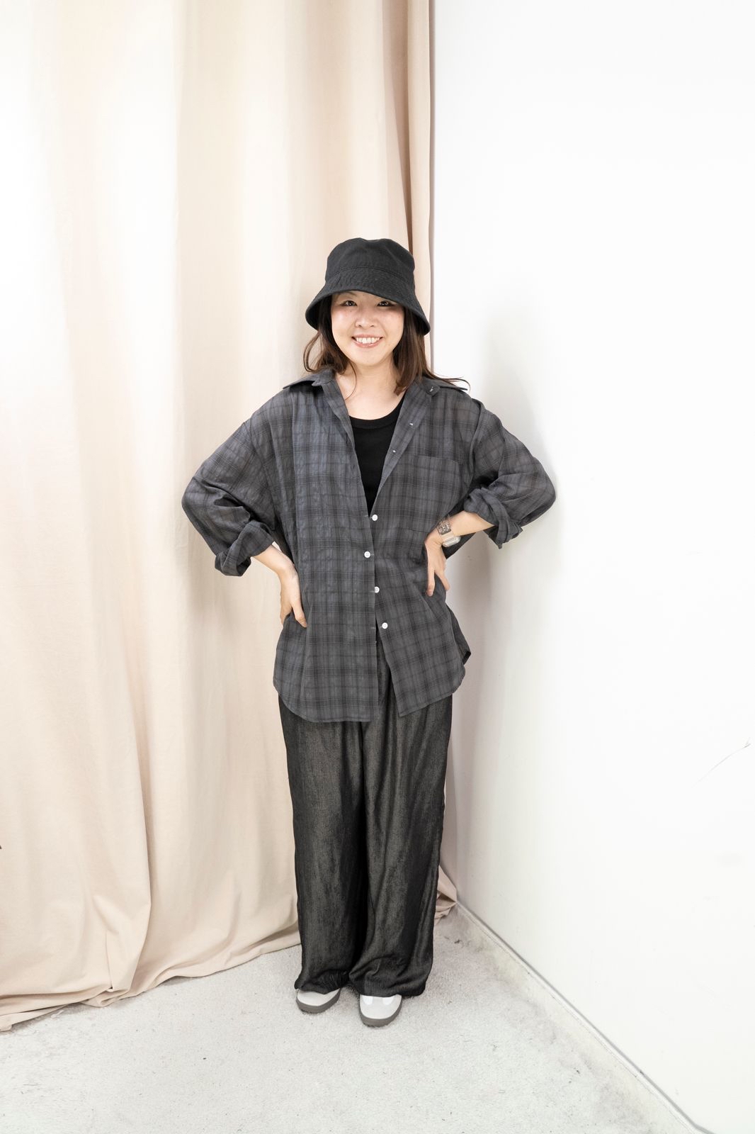 格紋棉麻感襯衫