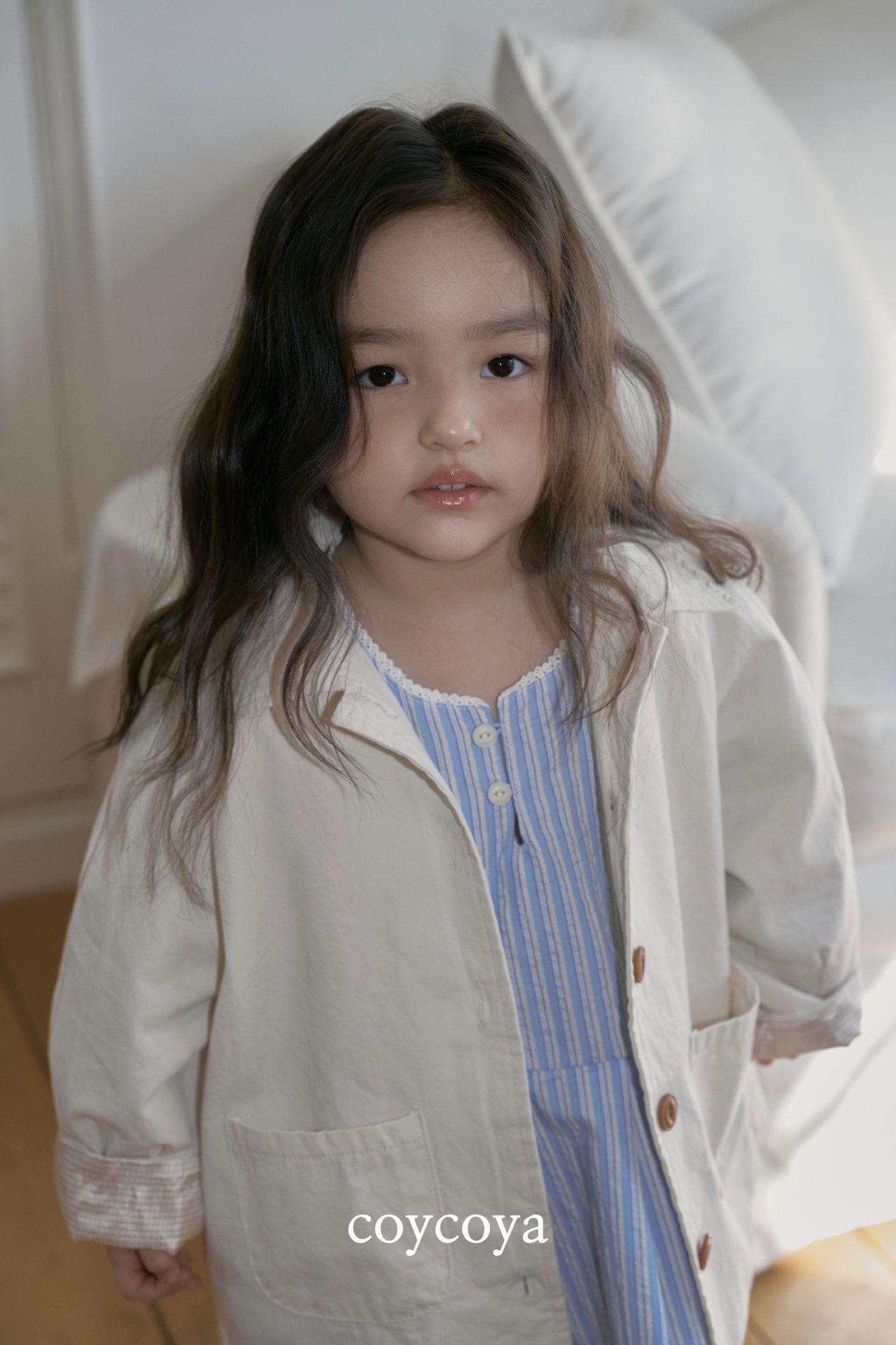 🌸預訂 韓國直送🌸🇰🇷COYCOYA兩色條紋蕾絲領長袖連身裙