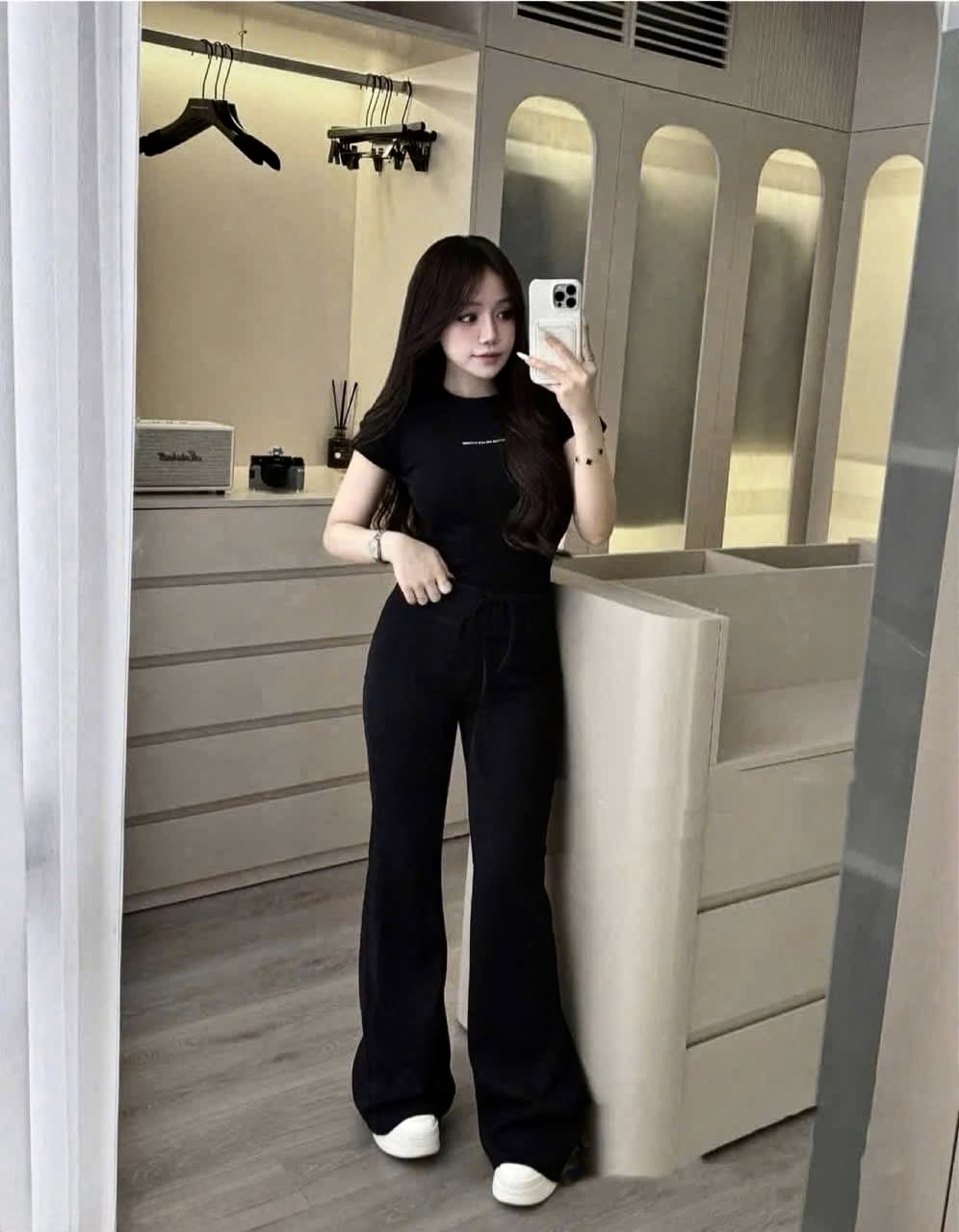 女士休閒高腰喇叭褲