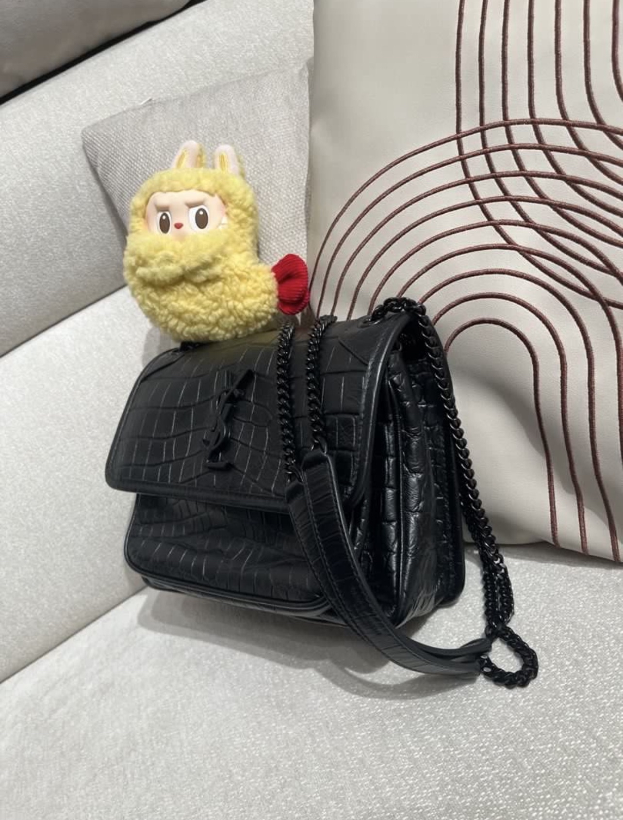 YSL Niki 黑色鱷魚壓紋 100%Authentic, 98%New ✅Dust bag