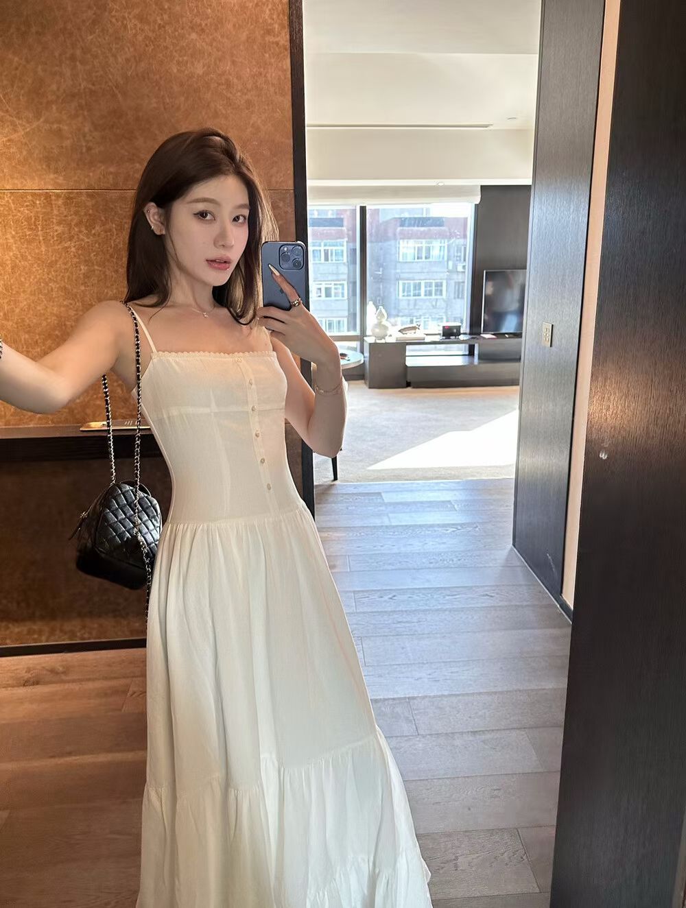 4619 Romantic White Midi Dress"氛围感收腰小白裙"