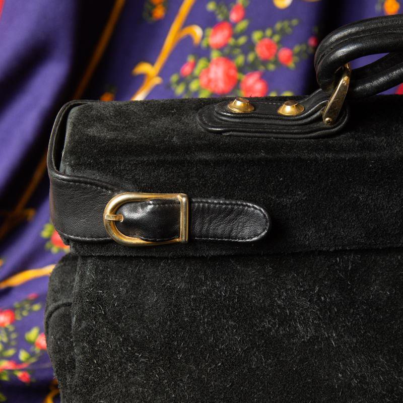 Rare Design - C.a. 1960s Italian Creation Araxie Balck Suede Doctor Bag/Briefcase - from Milan(EW040)
