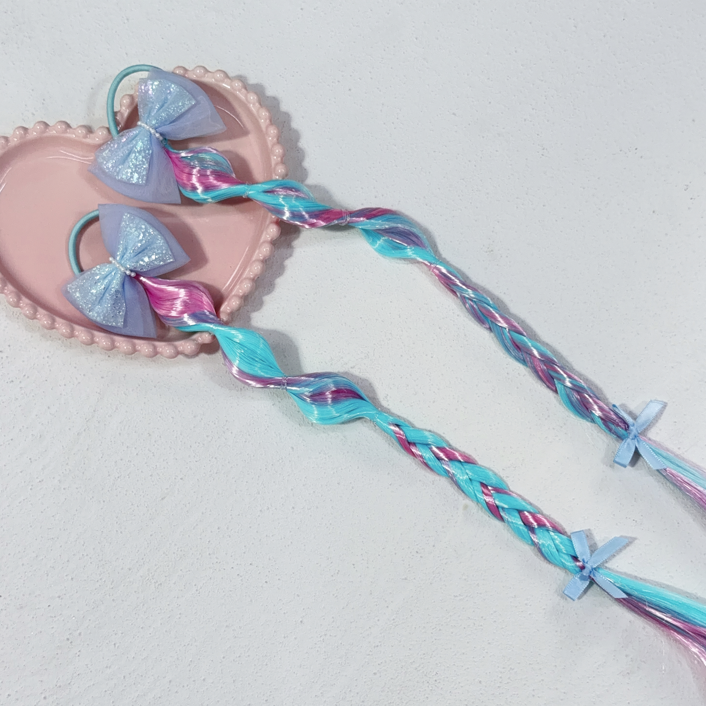 Girls Colorful Bubble Braids Wig Hair Ties with Glitter Bow 女孩繽紛泡泡假髮辮子髮圈附閃亮蝴蝶結