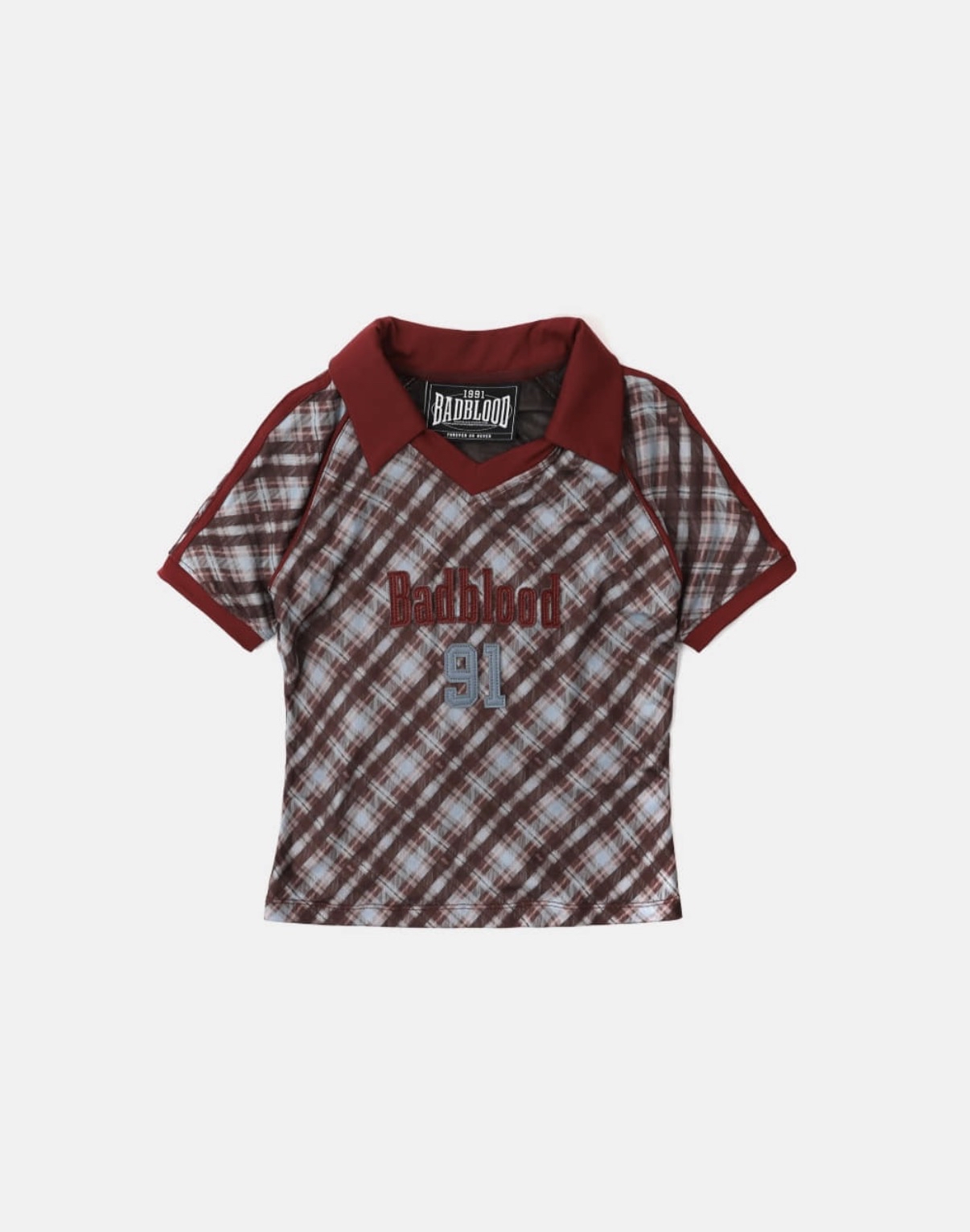 BADBLOOOD直播限時優惠[w-tee25-119] Vintage Club V-Neck Check T-Shirt - Red