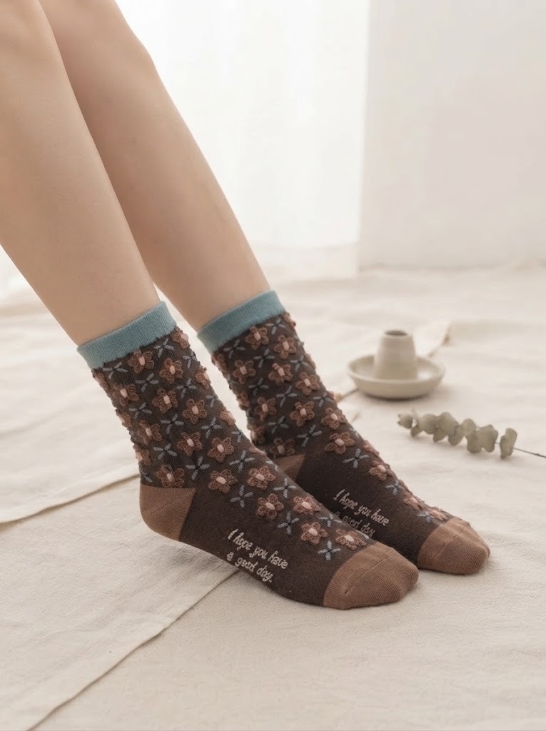 Korean Good Day Bloom High Crew Socks