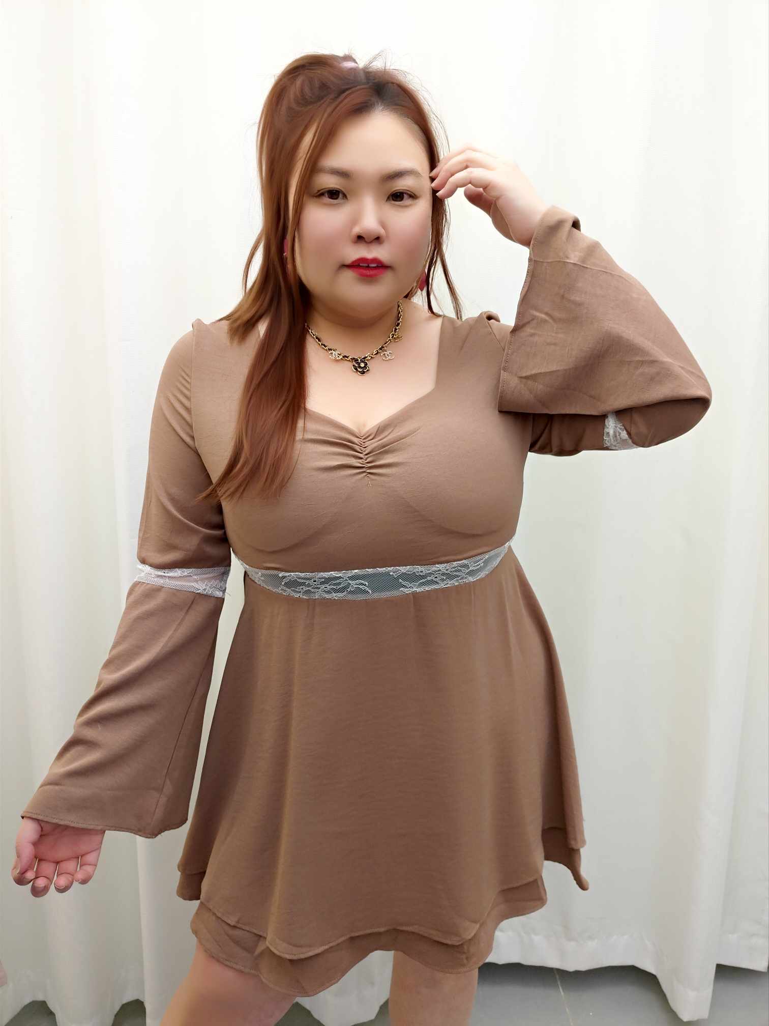 DDA10 8322(B14) 腰间拼蕾丝附垫设计小洋装