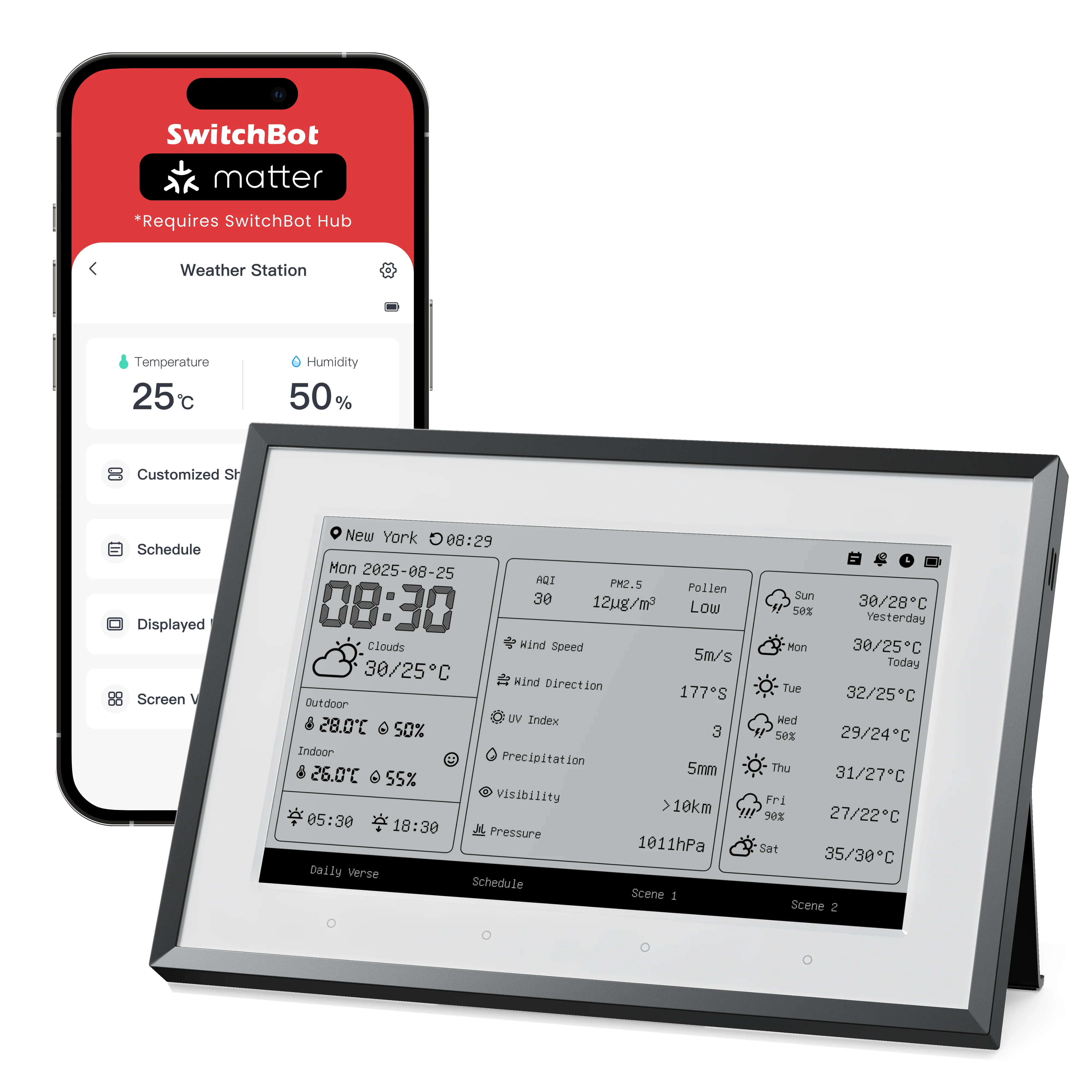 香港行貨 SwitchBot E-INK 資訊看板 Weather station （資訊站 - 集中顯示天氣、溫度、濕度、空氣品質、日曆及待辦事項）
