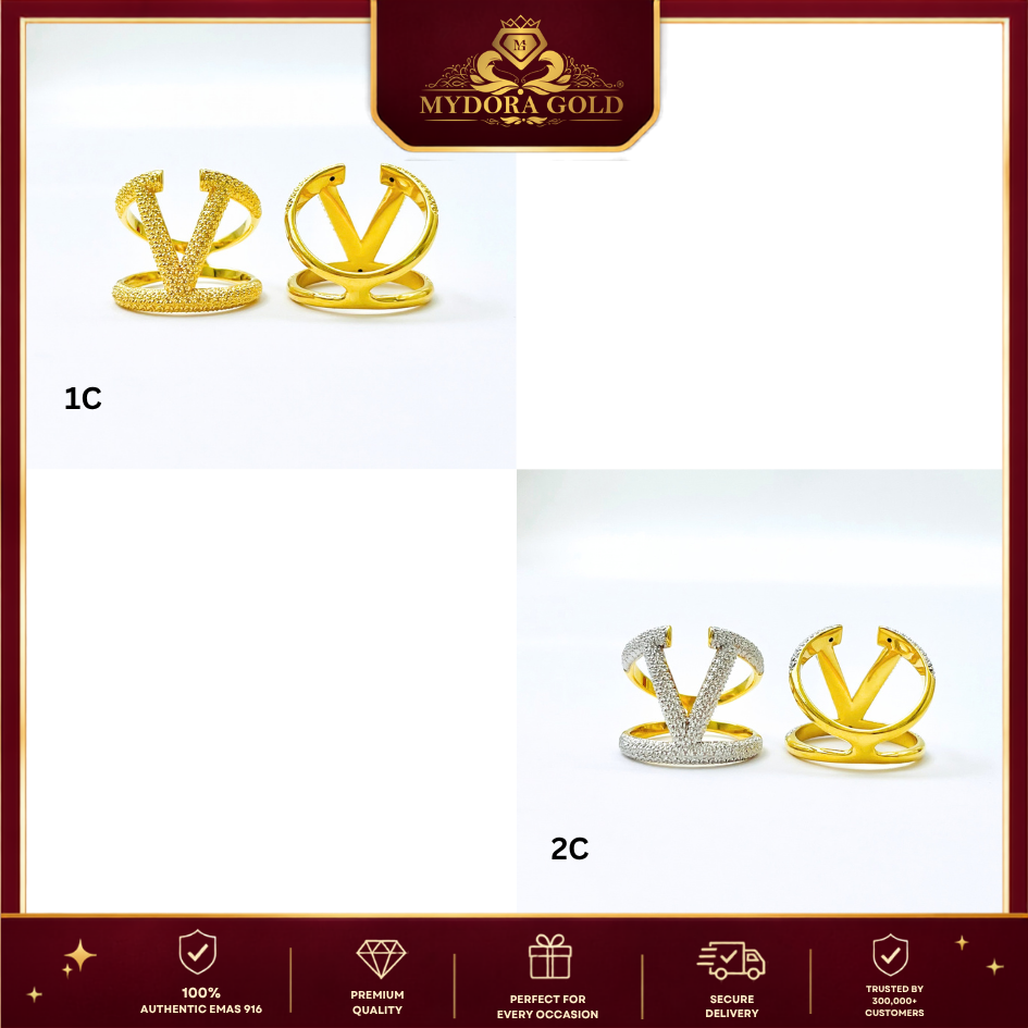 MYDORA EMAS 916 Cincin V Diamond-Cut (5G) l EMAS 916/22K