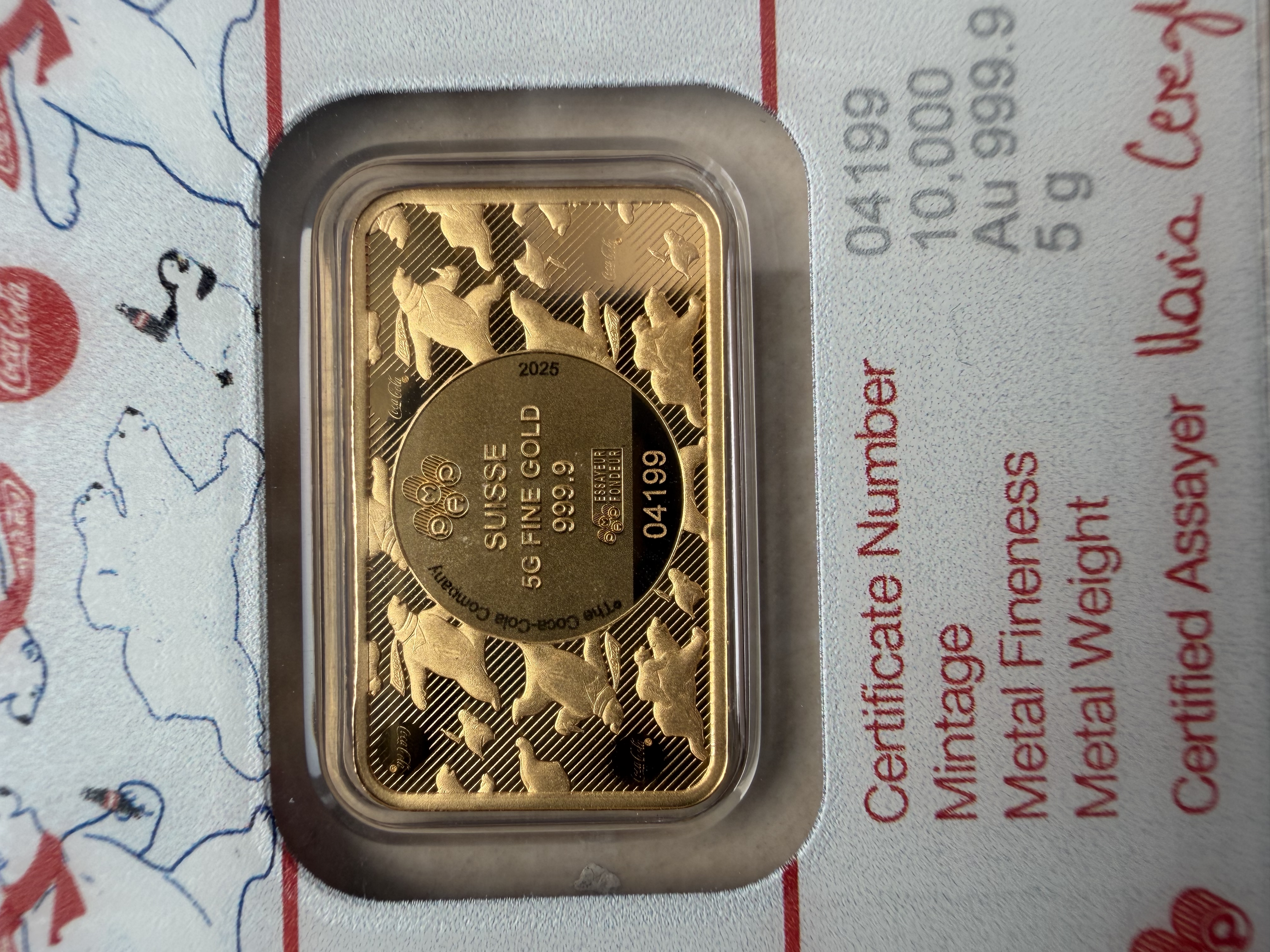 (SN4199) PAMP White Cola Polar Bear 5g 🇨🇭Swiss Fine Gold Bar 999.9白色可乐