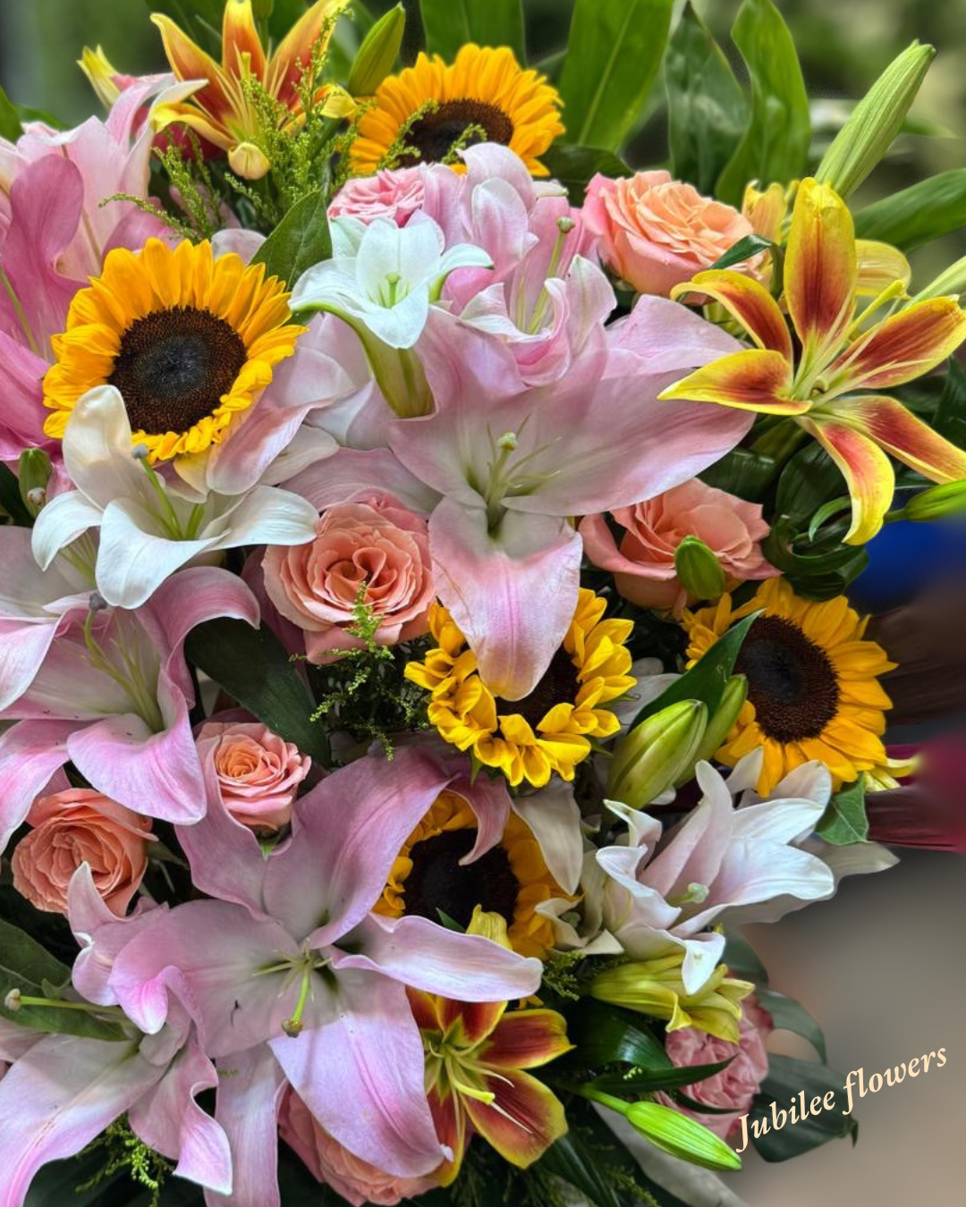 🎉【開張花籃】 向日葵粉百合元氣旺場開業賀籃