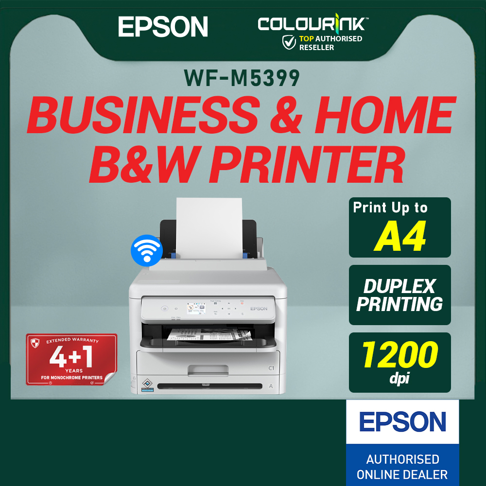 EPSON WorkForce M5399 A4 Wi-Fi B&W Mono Ink Pack Printer | Print Scan Copy Fax | Duplex | ADF | Ethernet | Waterproof