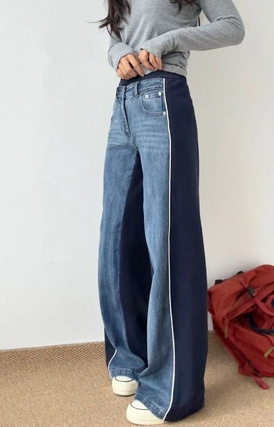 $168條。💙👖爆款/ 牛仔拼接闊腳褲 👖💙
