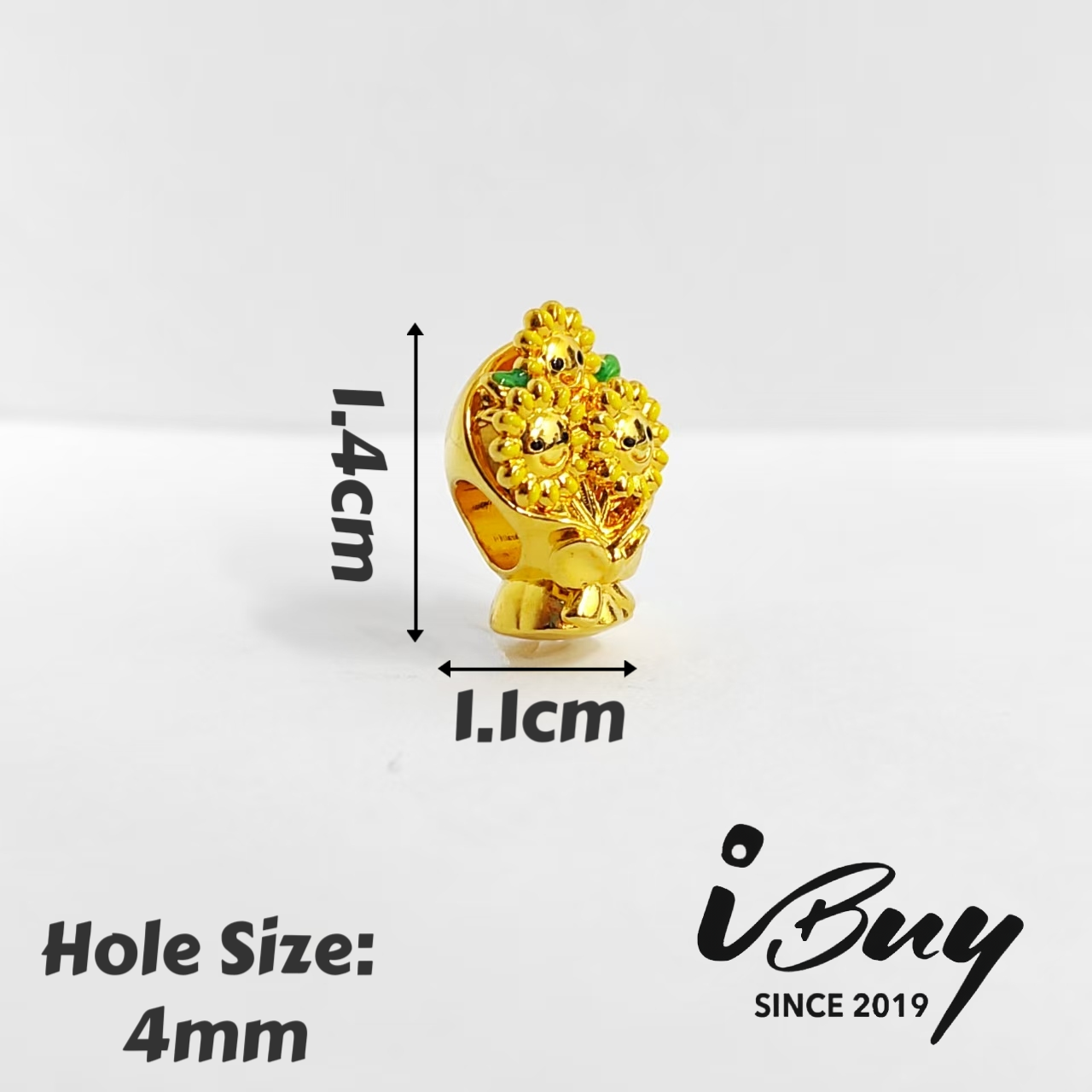 916 HARD GOLD SUNFLOWER BABY BOUQUET CHARM BEAD 916 硬金 太阳花宝宝花束串咀