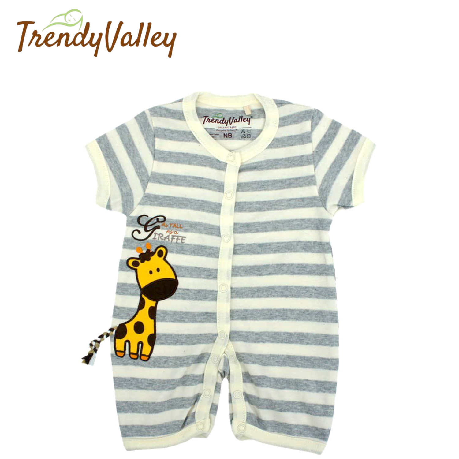 TRENDYVALLEY Organic Cotton Short Sleeve Pants Baby Romper - Giraffe