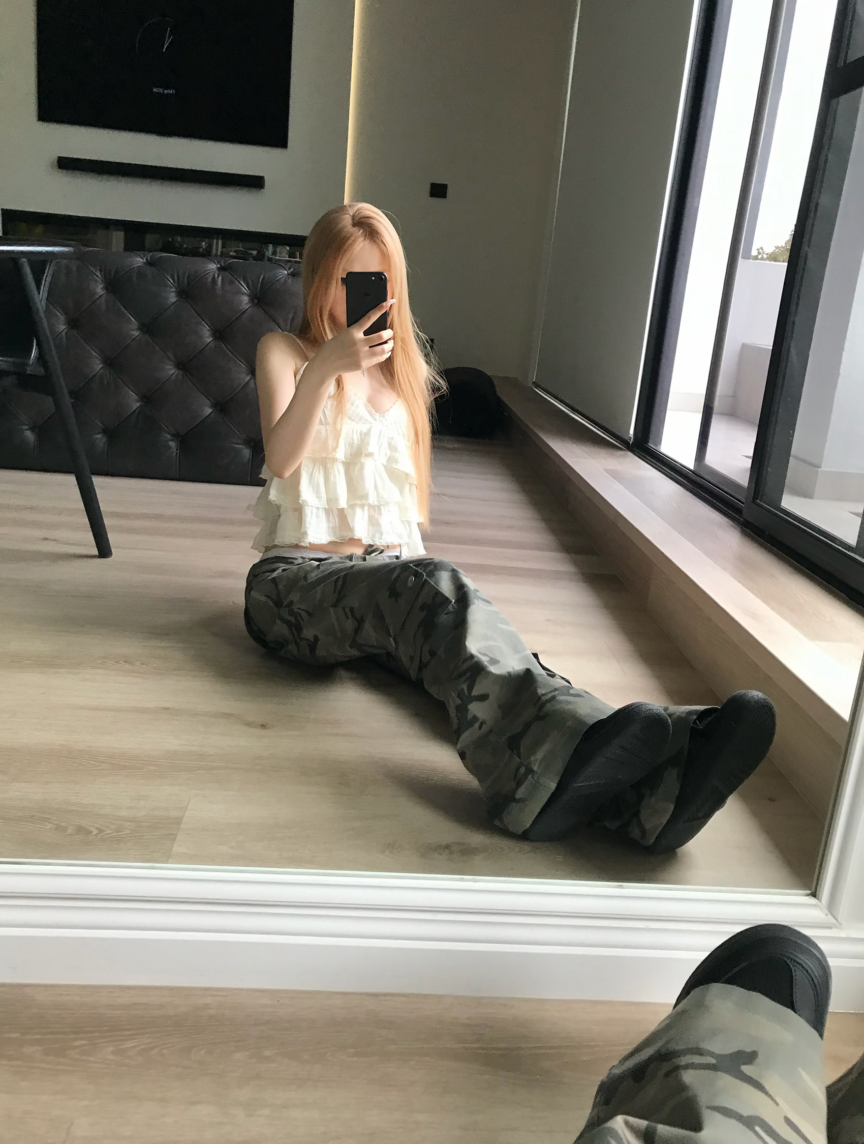 Camo Low-Rise Flare Cargo Pants