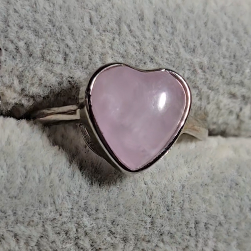 Cat's eye kunzite heart ring in adustable sterling silver (B) - KNZ2