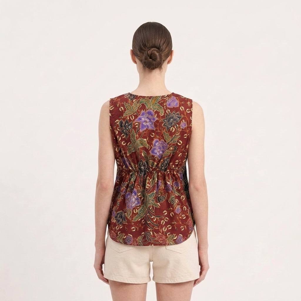 T3430 - Knotted Sleeveless Batik Top 