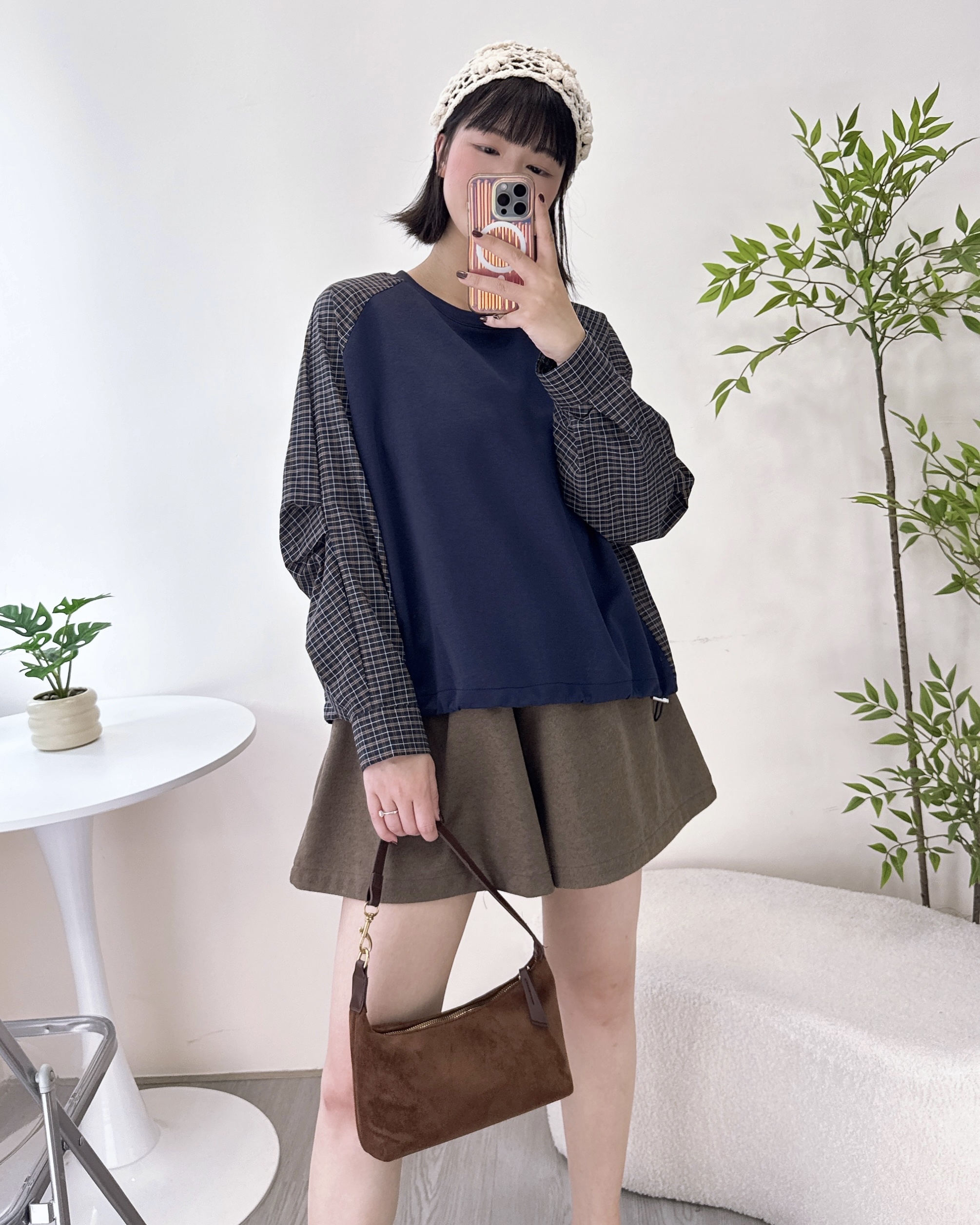 拼寬袖格仔布可索繩上衣 3色