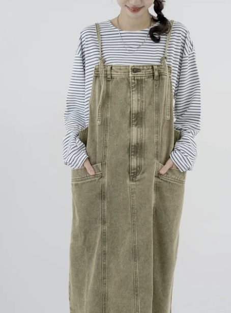 修長牛仔連身裙 - 2026 流行穿搭  牛仔連身裙 時尚穿搭 四季皆宜 成人休閒 日常穿搭 易於配搭 日本直送   #JP-I-260020