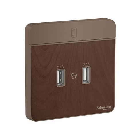 施耐德 AvatarOn 胡桃木 2位2.1A USB充電 插座