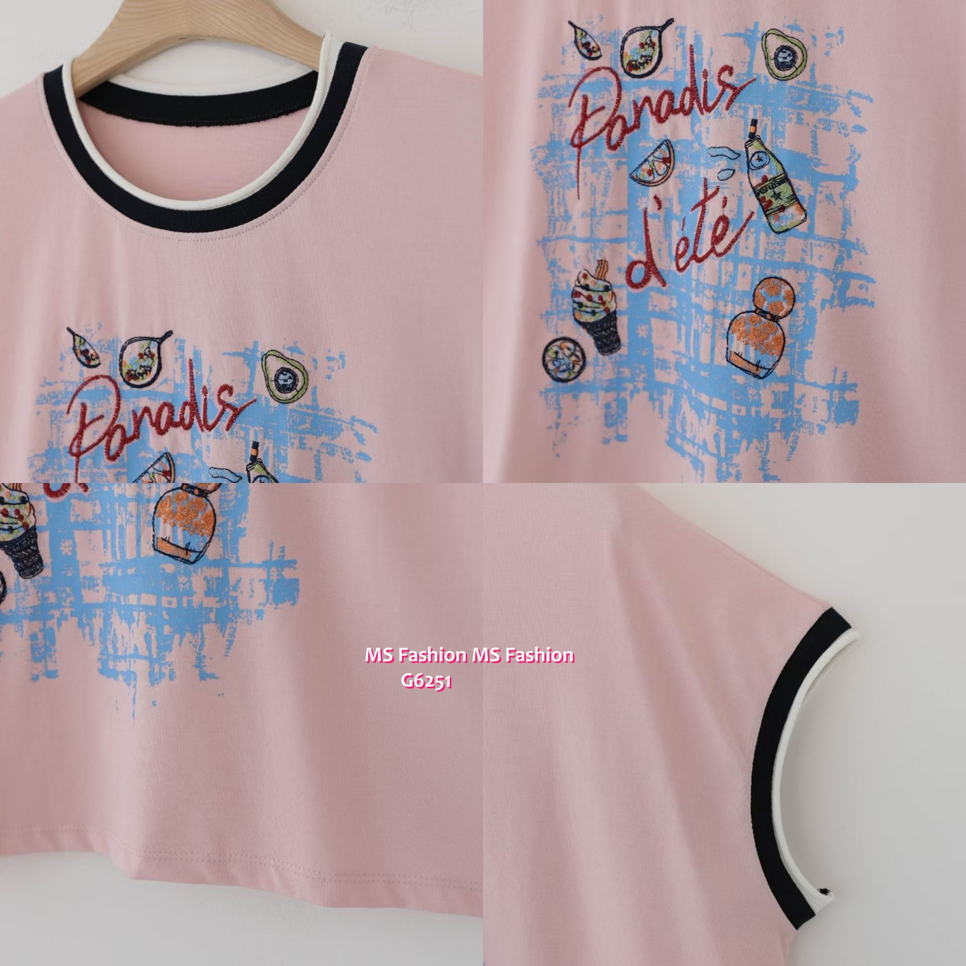 G6251 韓國🇰🇷高質靚print拼邊top