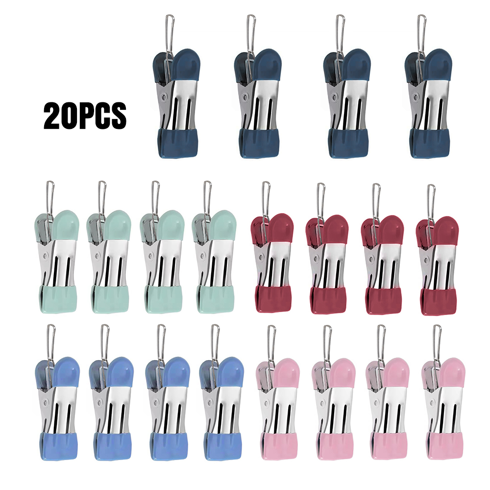 20x 不鏽鋼雙色曬衣夾 雙頭浸膠【不帶扣】 粉/藍/綠/黑/紅5色各4個混裝 UB0259