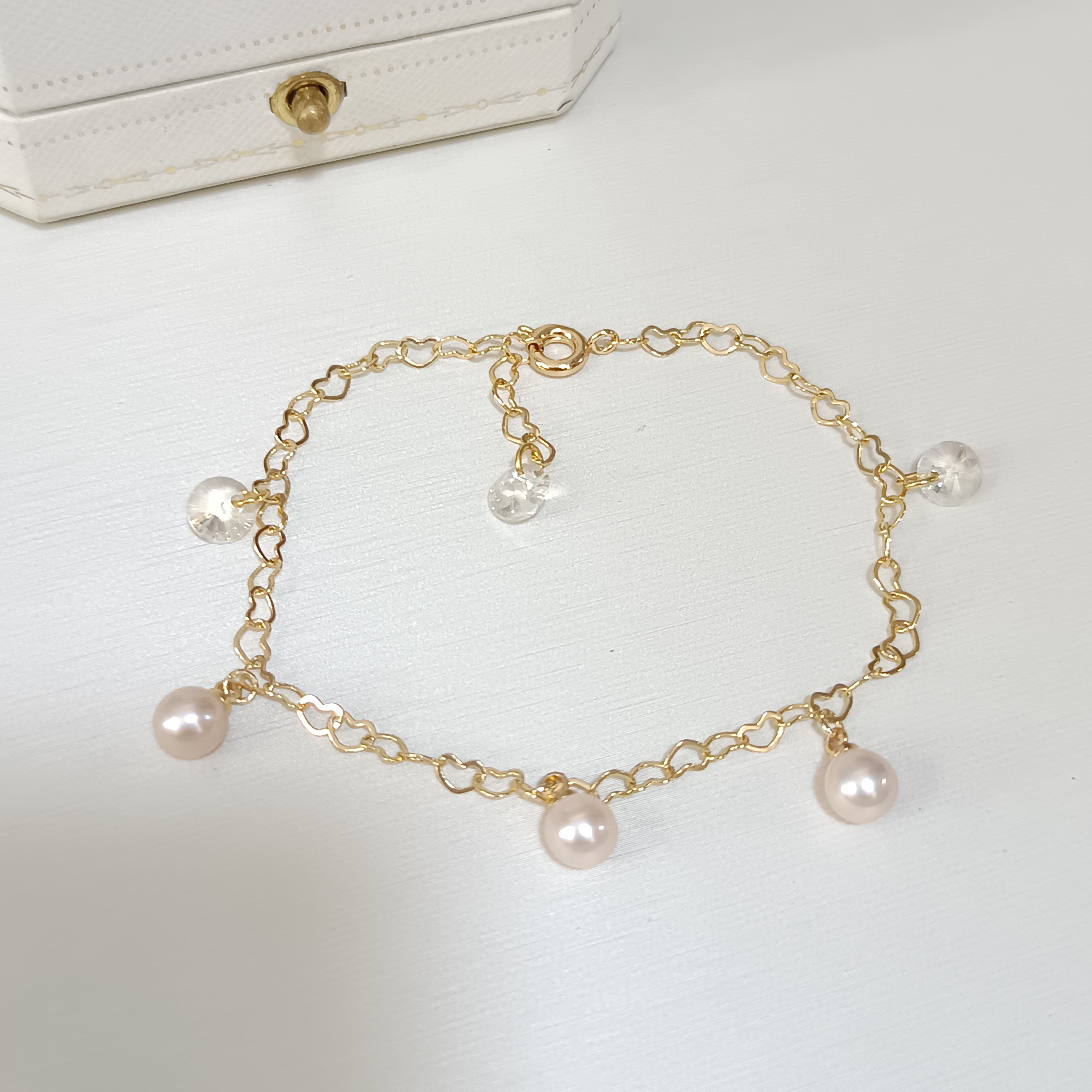 特價品‼️近正圓強光淡水ak粉光珍珠注金愛心鍊手鍊