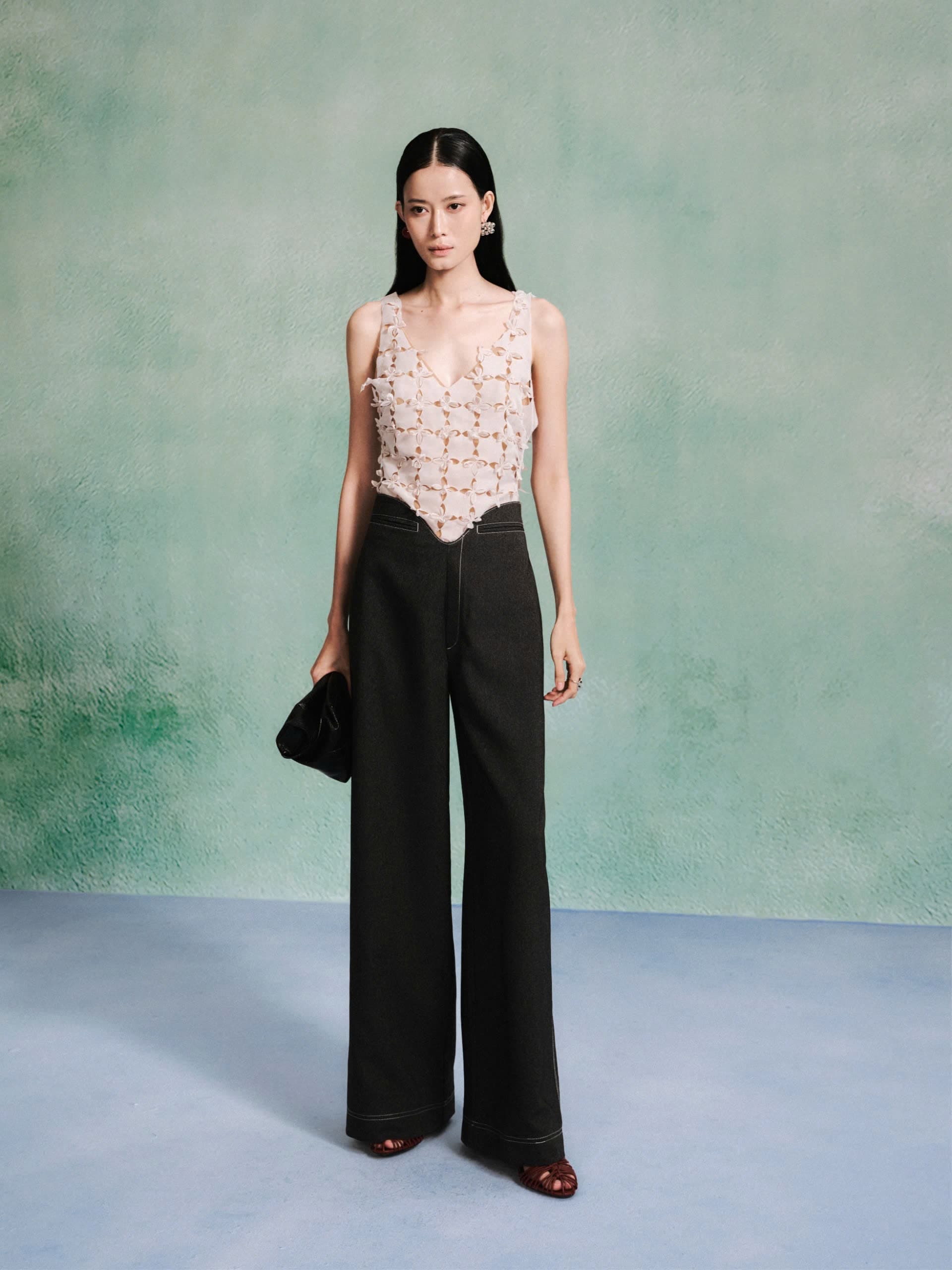 V Waist Denim Twill Pants