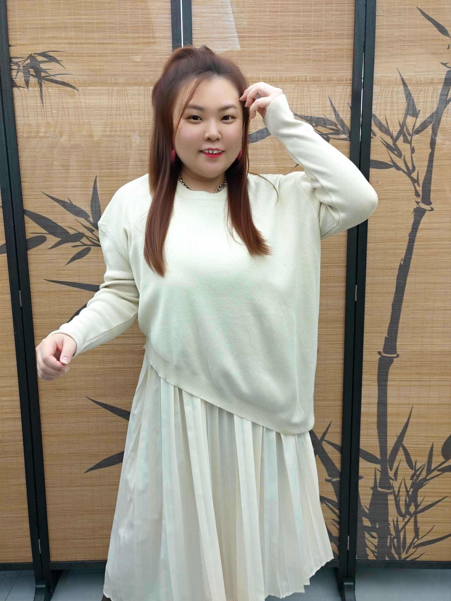 DDF08 1840 港式不规则假两件拼接百褶裙