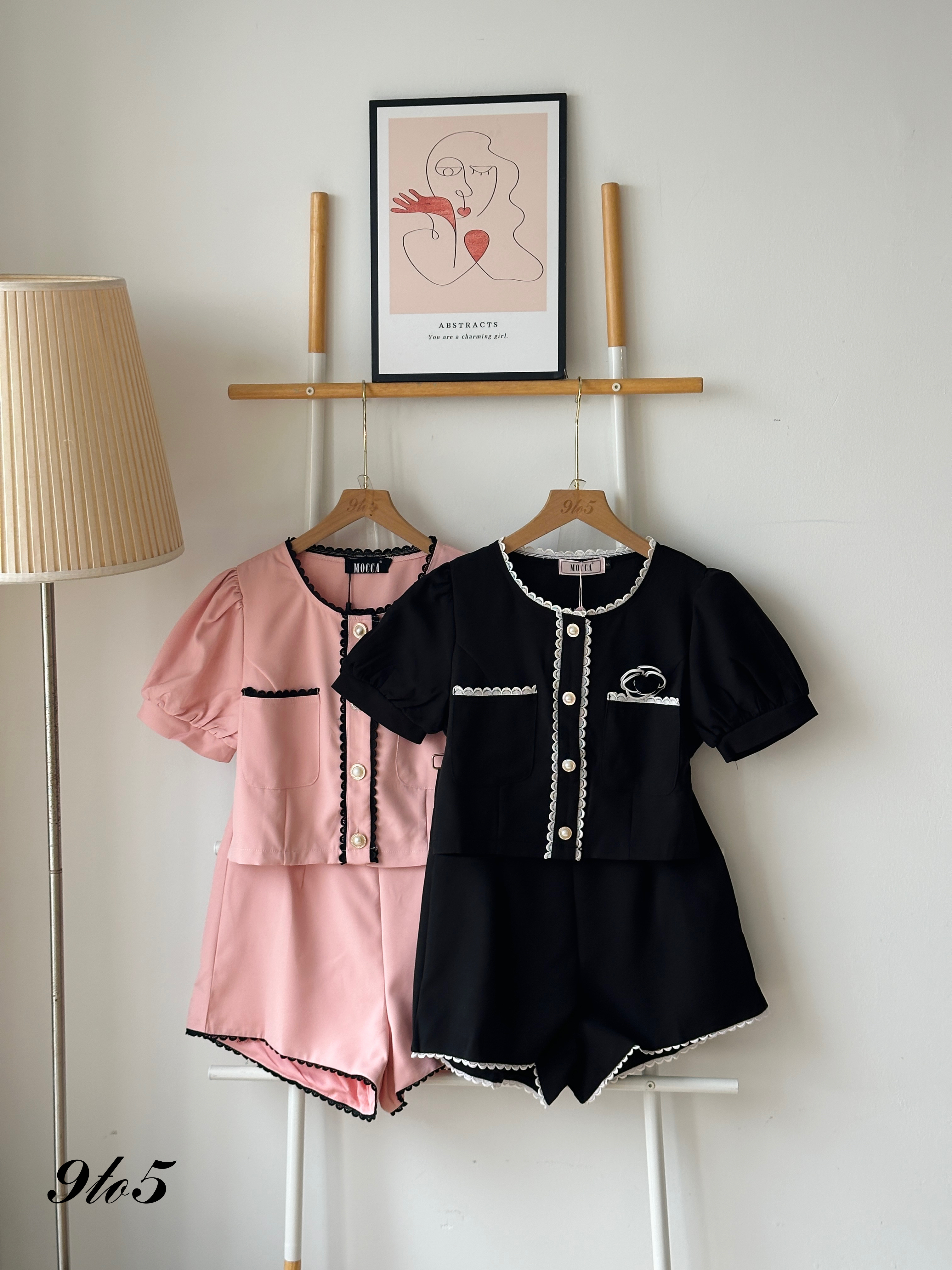 D2318 Tweed Matching Set - Black & Pink