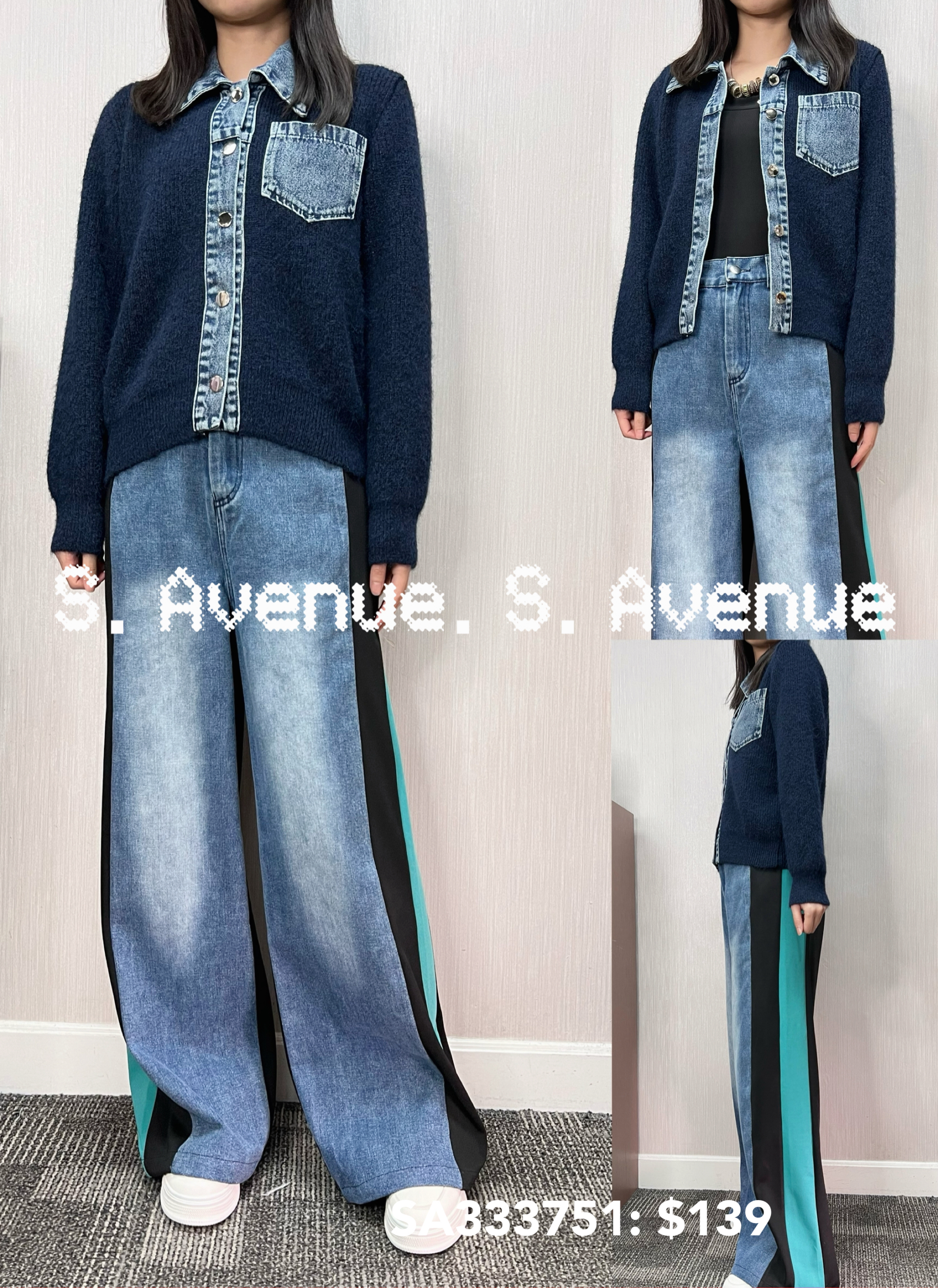 SA333751: 長袖牛仔領單袋冷top