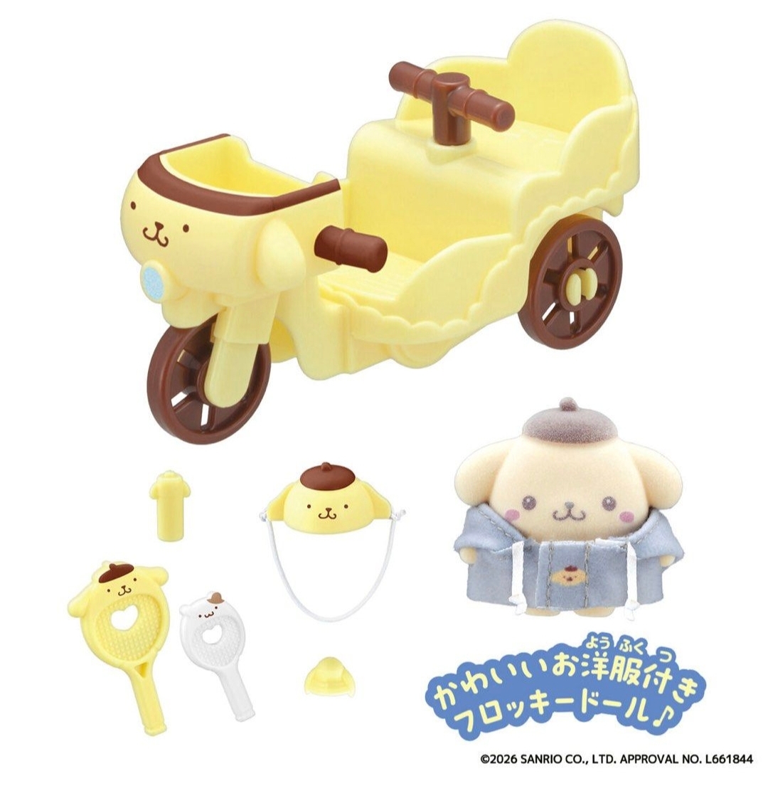 Sanrio布甸狗Pompompurin電單車公仔套裝 Petit Tomo植絨公仔 車仔玩具 女童角色扮演玩具 禮物推薦