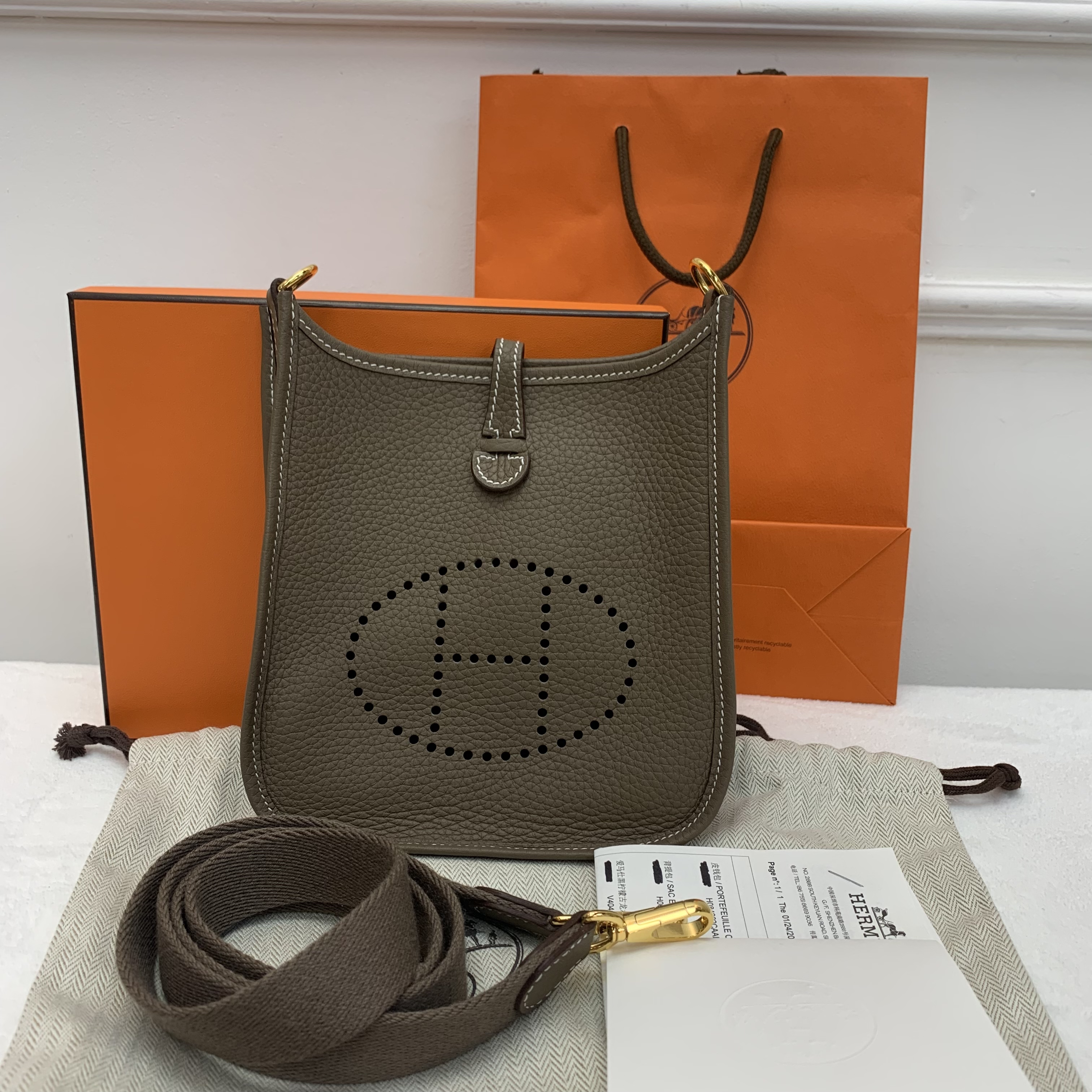 Full set閒置新Hermes Mini Evelyne 大象灰 K刻