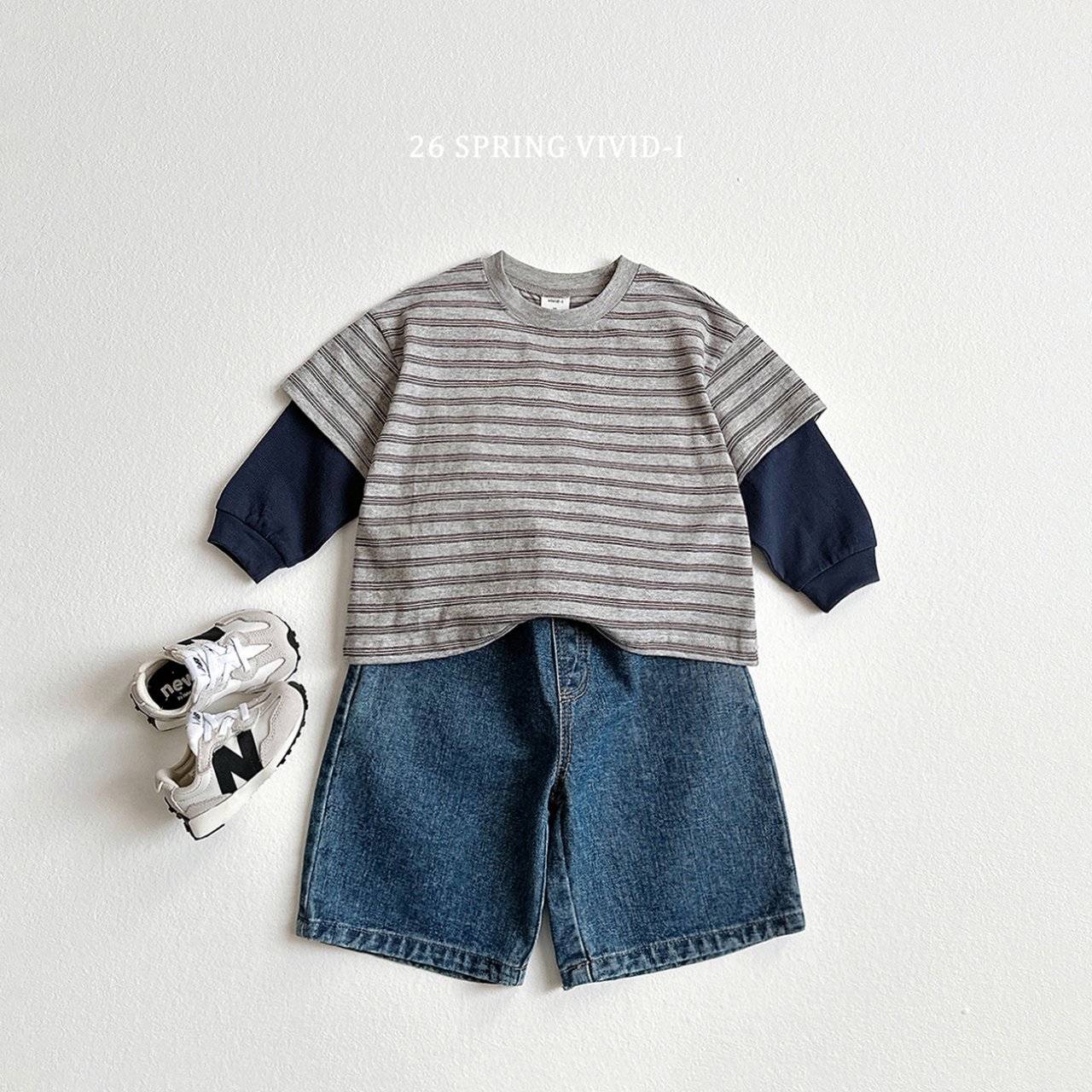 🌸預訂 韓國直送🌸🇰🇷VIVIDI三色層疊條紋寬鬆假兩件長袖上衣