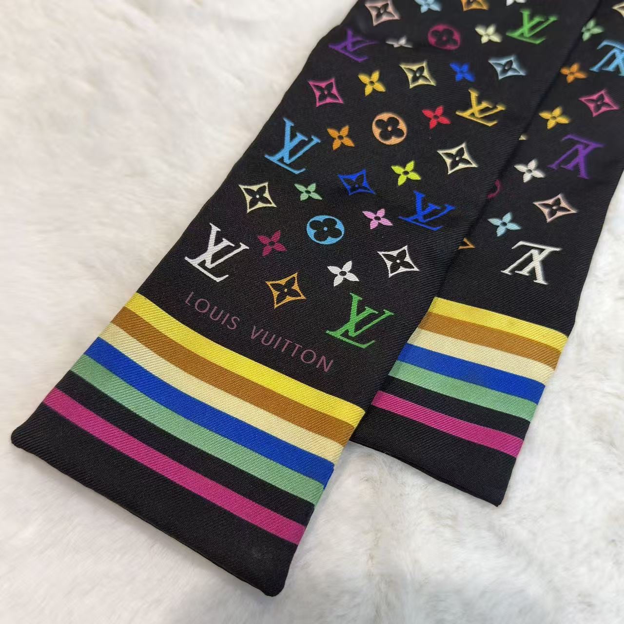 【村上隆xLV🌼 絕版限量款】 LV圍巾三彩Twilly絲巾