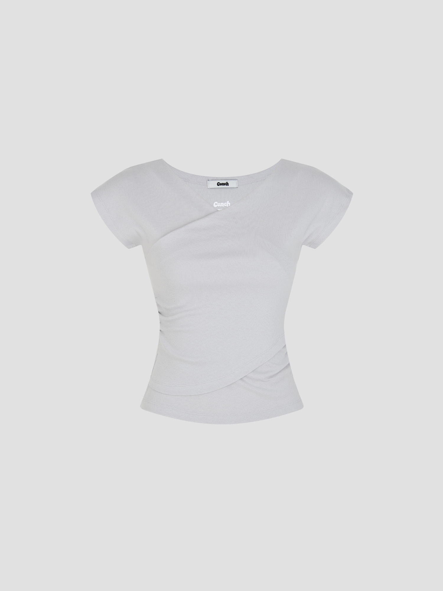 預購_V-neck Ribbed Shirred T-shirt by Conch