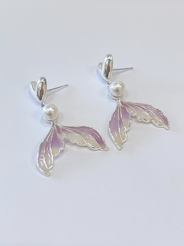 渐变色人鱼尾珍珠耳环