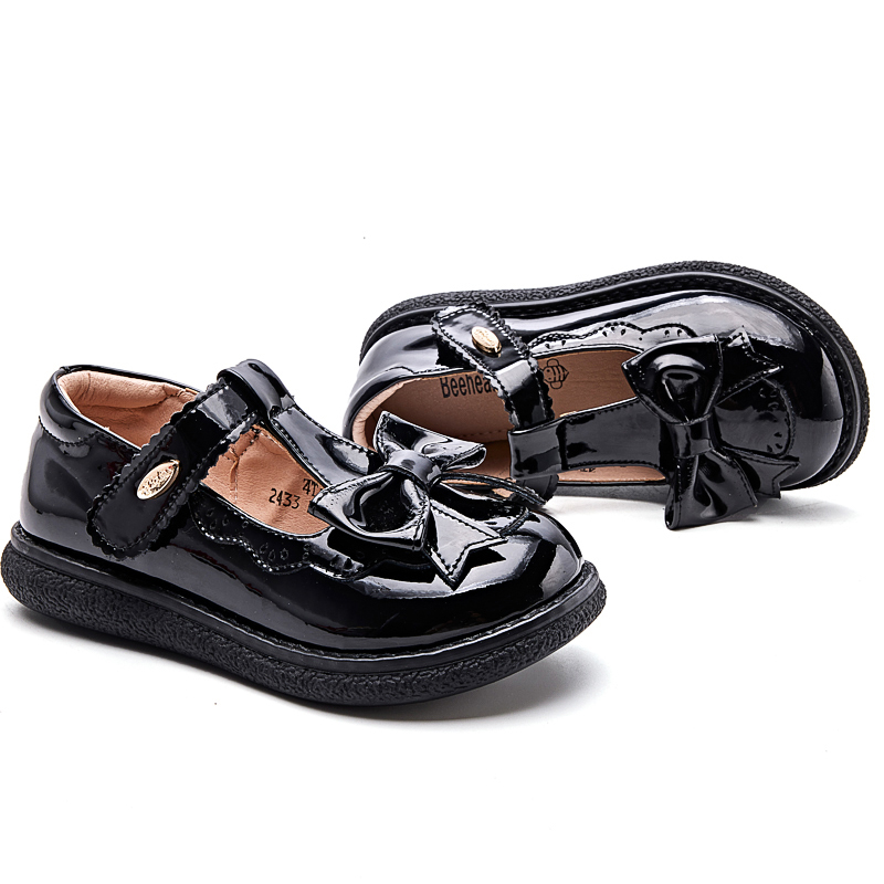 BeeHealthKids  女童真皮亮皮學生鞋  經典魔術貼 2433