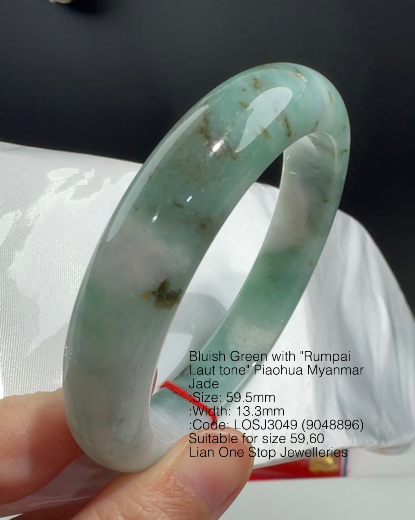 5.95cm Code: LOSJ3049 (9048896) Bluish Green with "Rumpai Laut tone" Piaohua Myanmar Jade